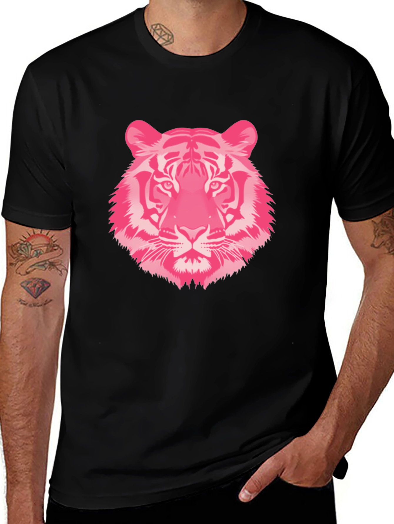 Variant 5 of Pink Tiger Graphic Tee - Black Cotton T-Shirt