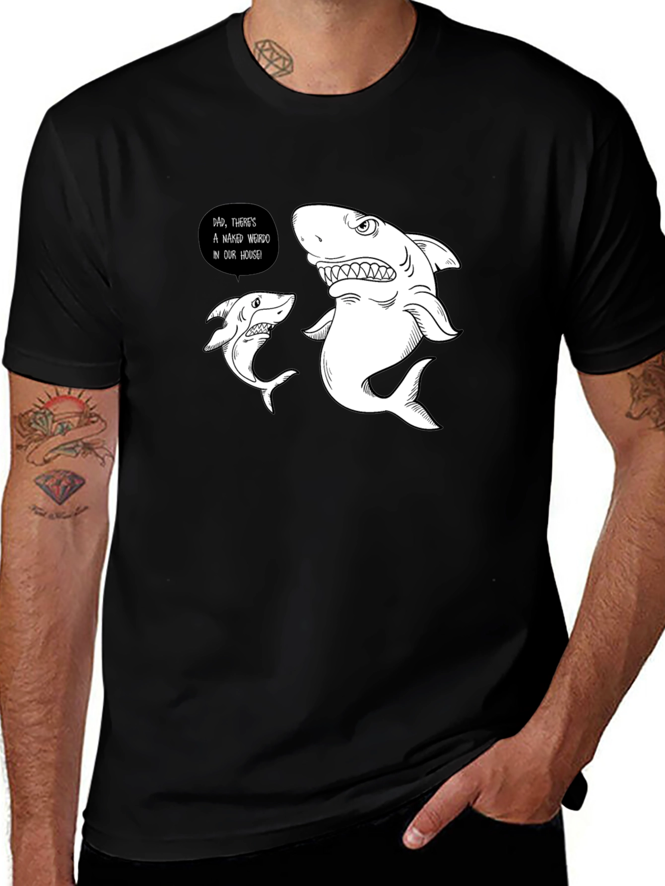 Variant 16 of Funny Shark Graphic Print Black T-Shirt