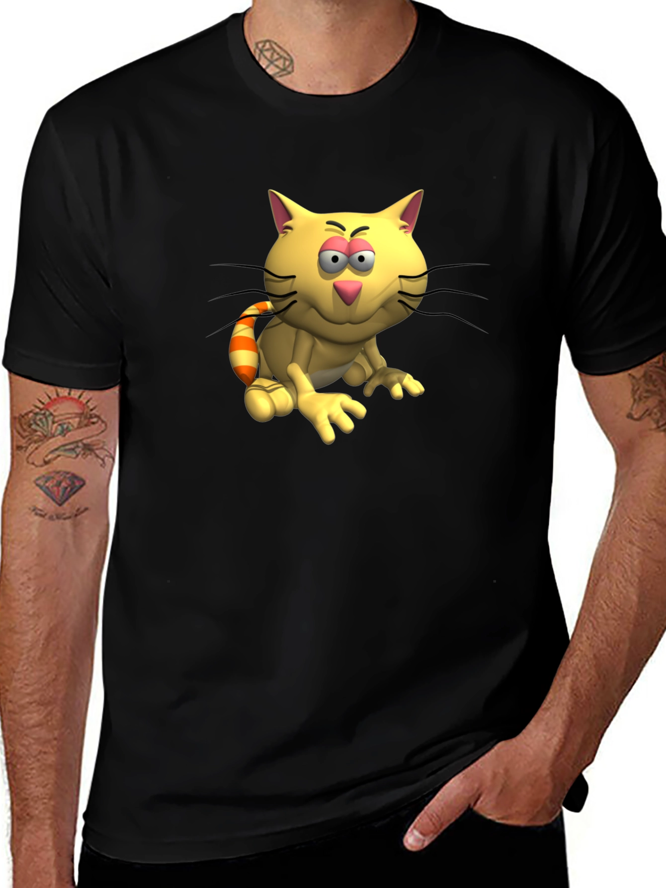 Variant 29 of Cartoon Cat Graphic Tee - Casual Black T-Shirt