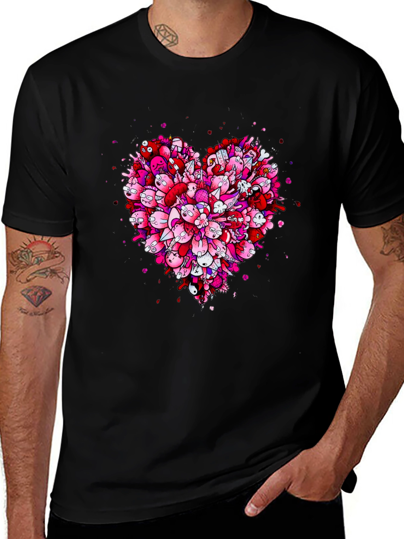 Variant 29 of Heart Doodle Black Graphic Tee