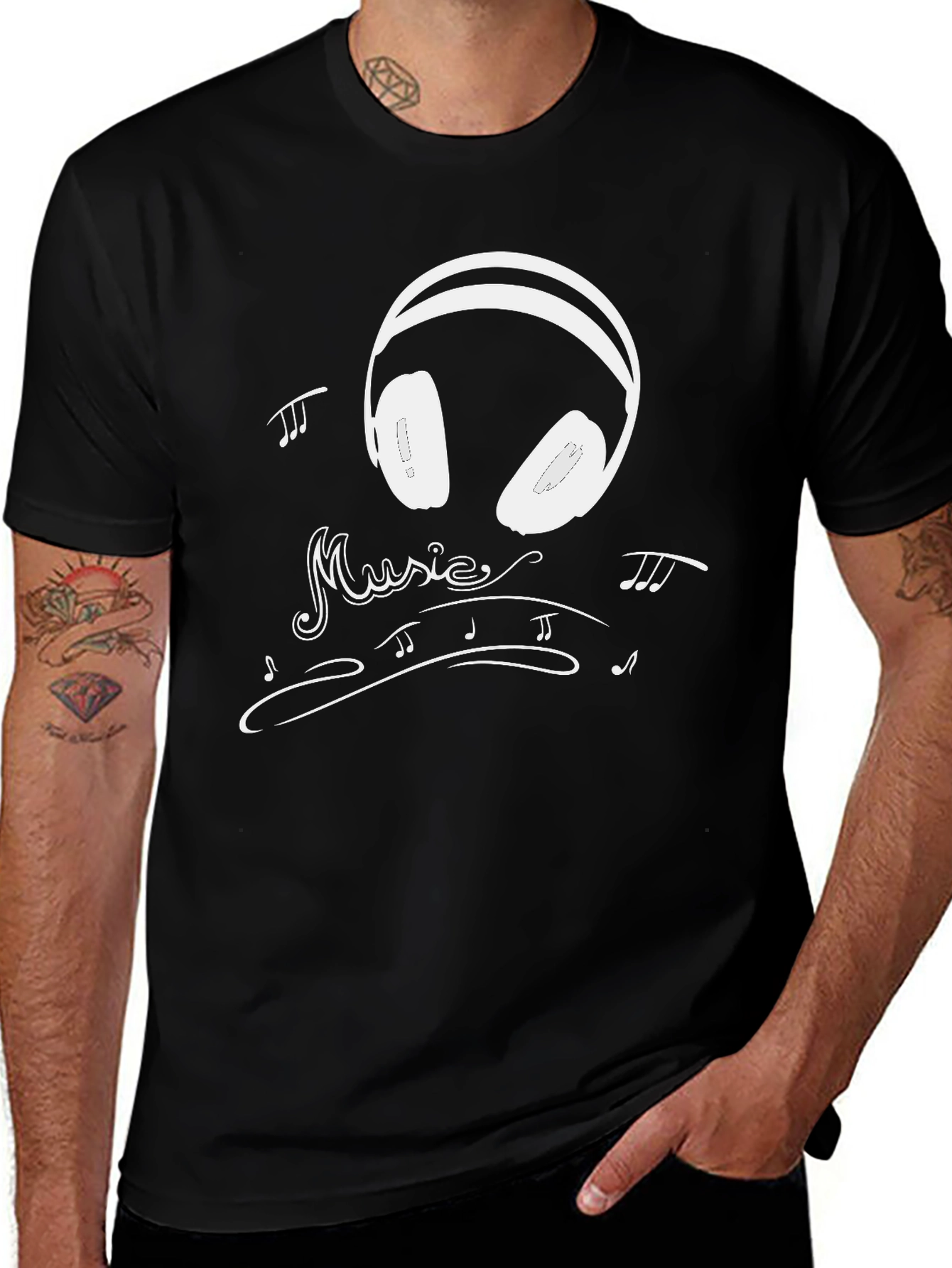 Variant 27 of Music Lover's Black T-Shirt with Headphone Design