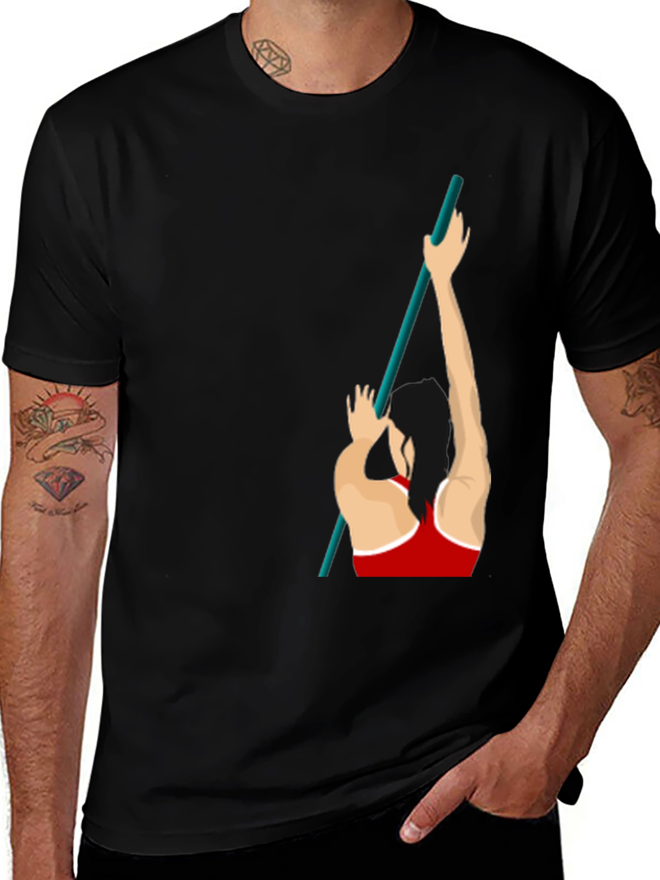 Pole Vaulting Graphic T-Shirt - Sporty Black Tee