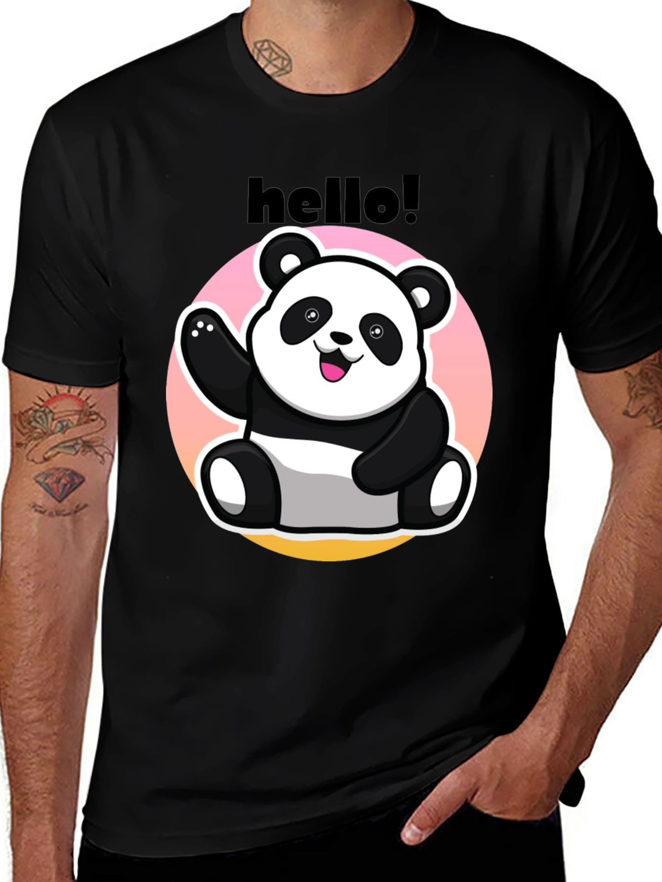 Variant 23 of Hello Panda Graphic Tee - Casual Black T-Shirt