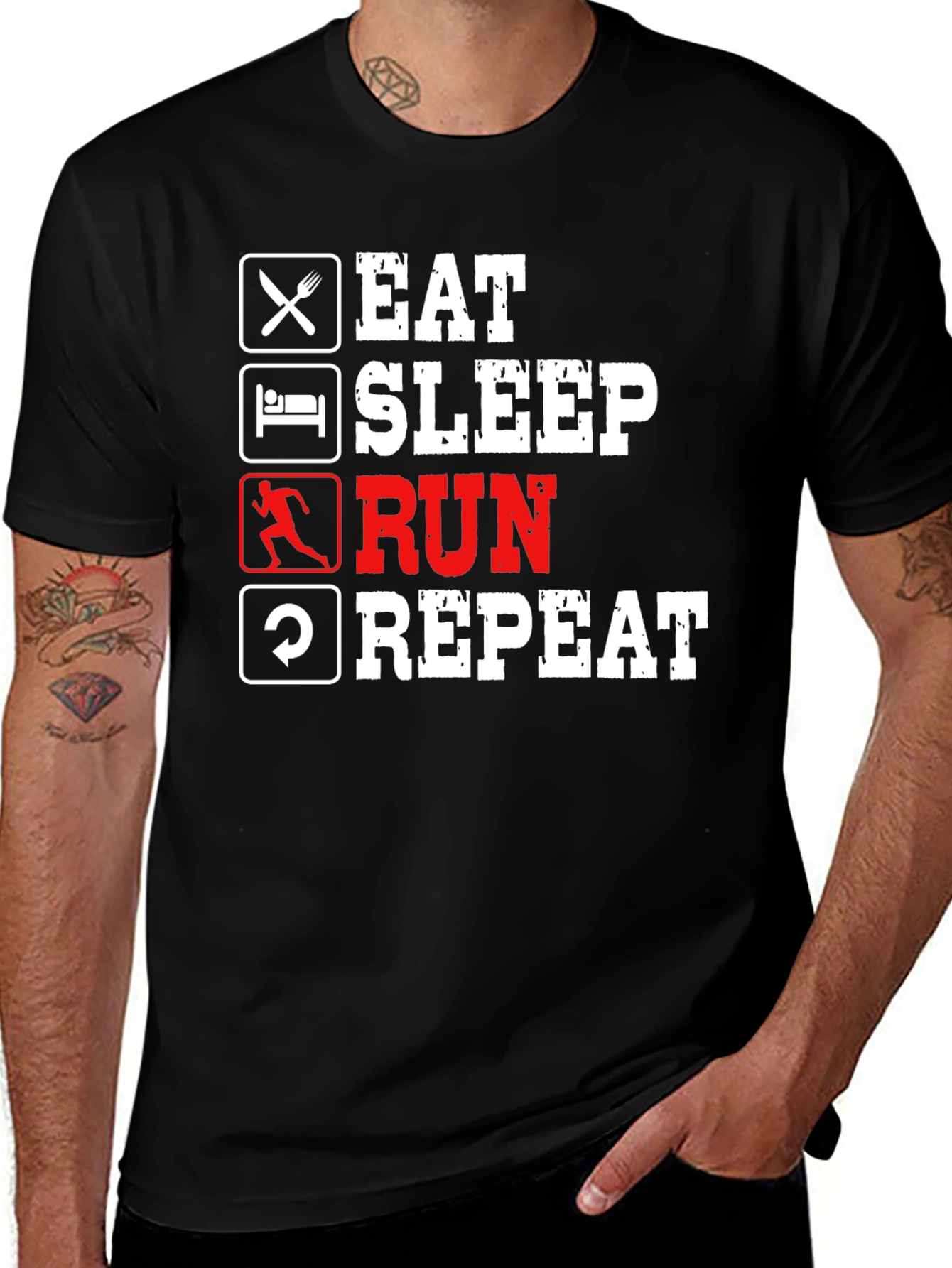 Variant 14 of Eat Sleep Run Repeat T-Shirt - Black Cotton Tee