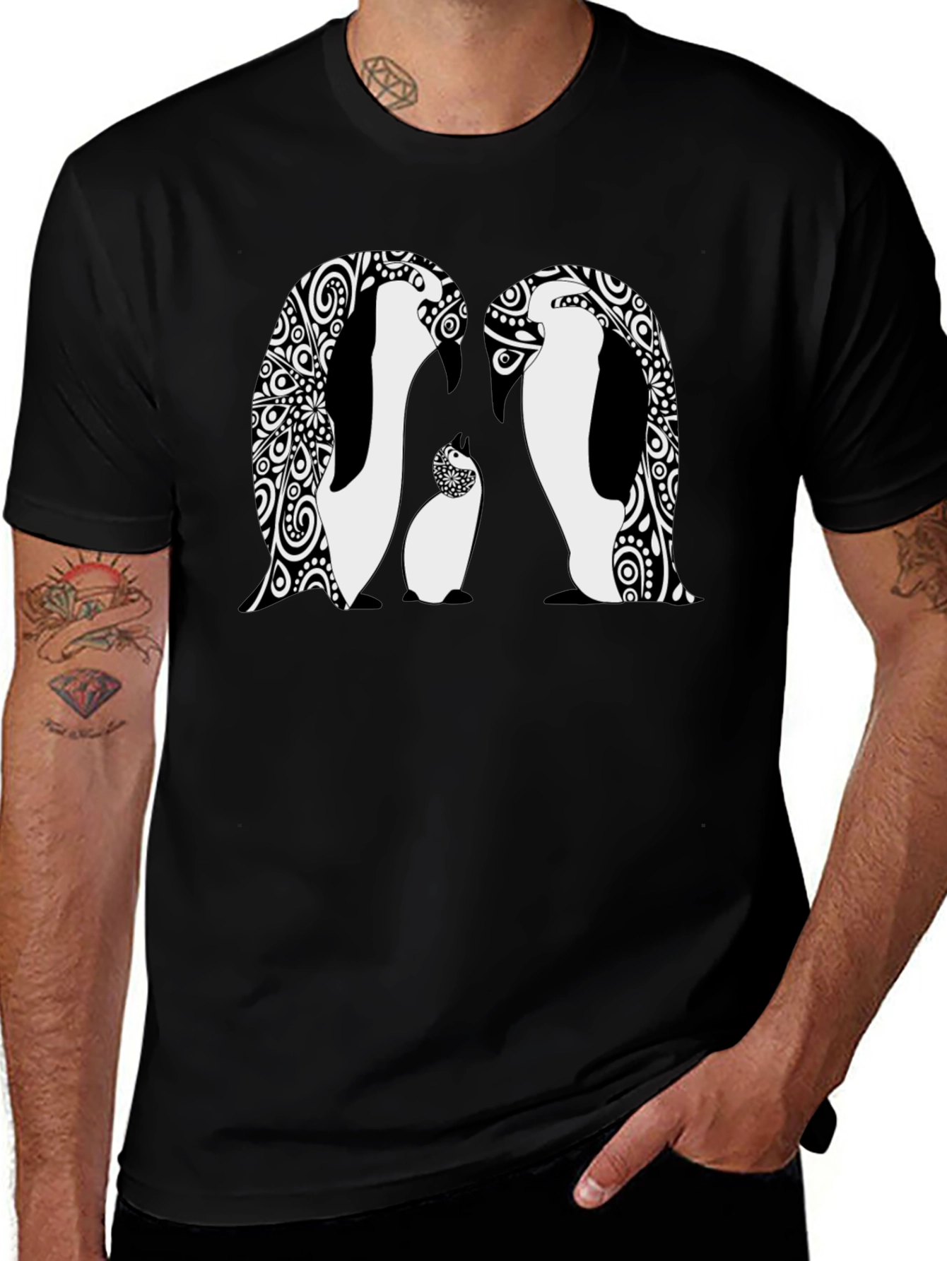 Variant 26 of Penguin Family Graphic Black T-Shirt