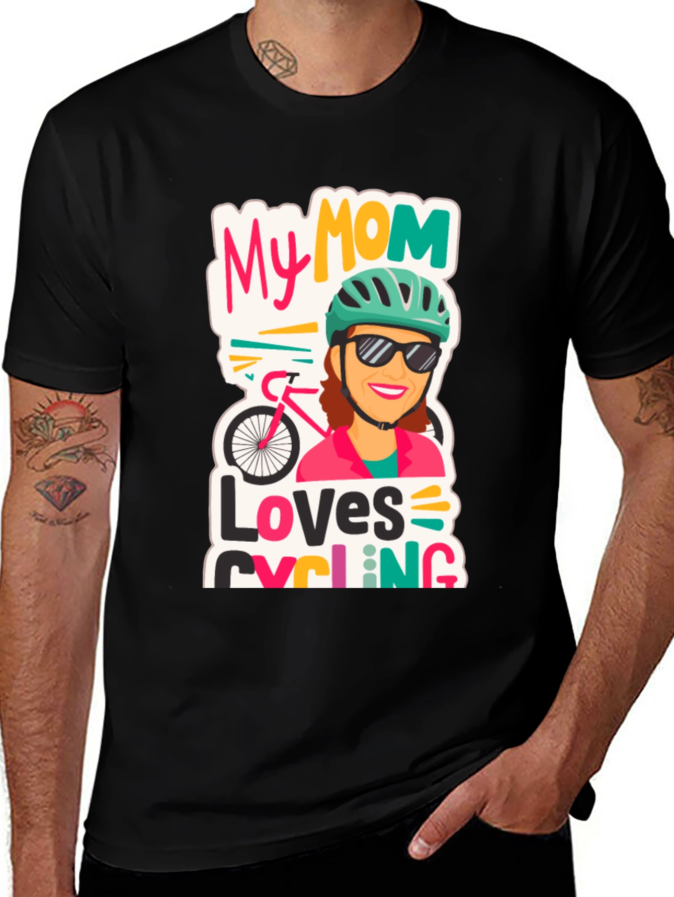 Variant 4 of My Mom Loves Cycling Black T-Shirt