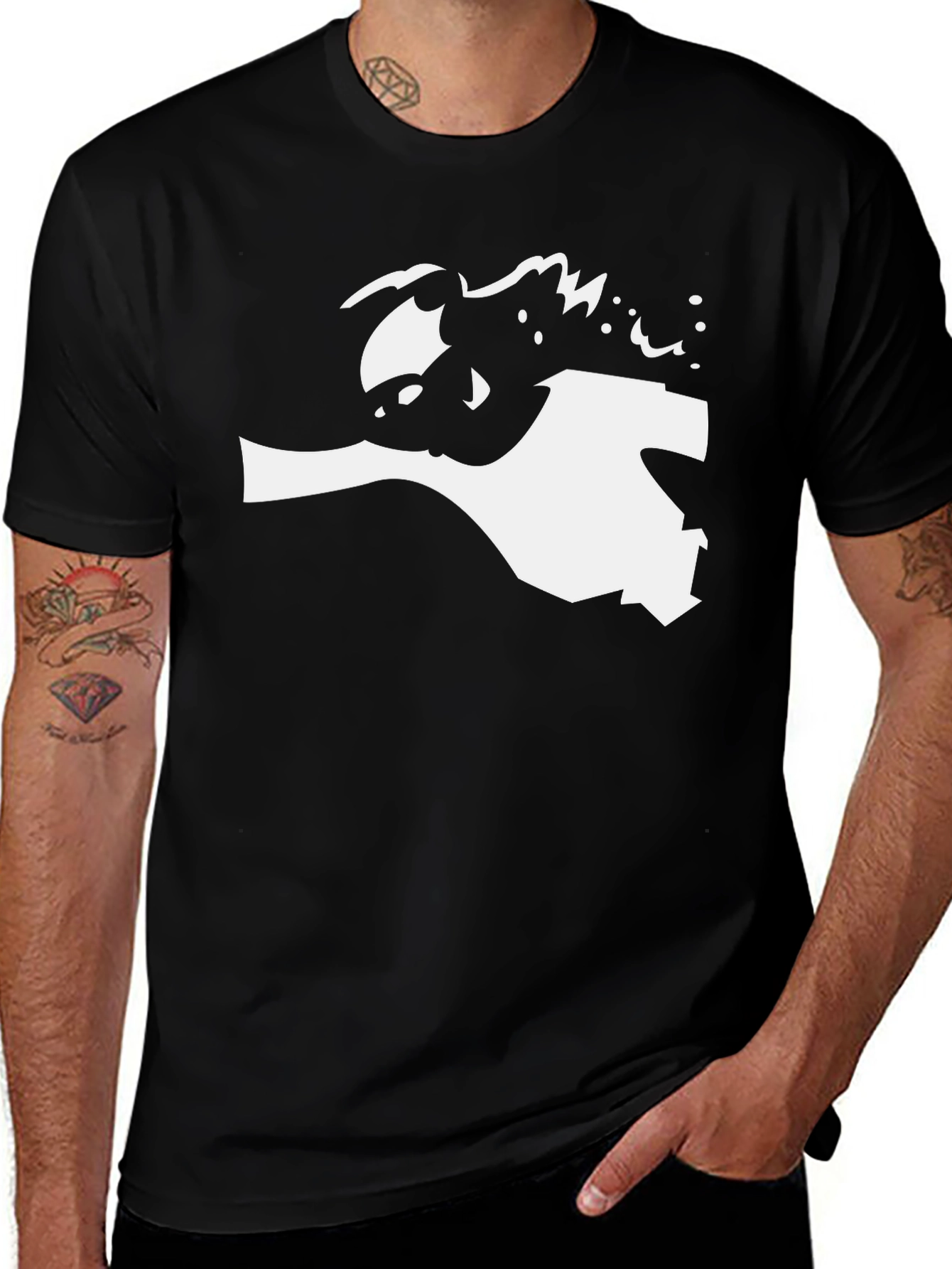 Variant 28 of Black Graphic Tee - White Abstract Silhouette Design