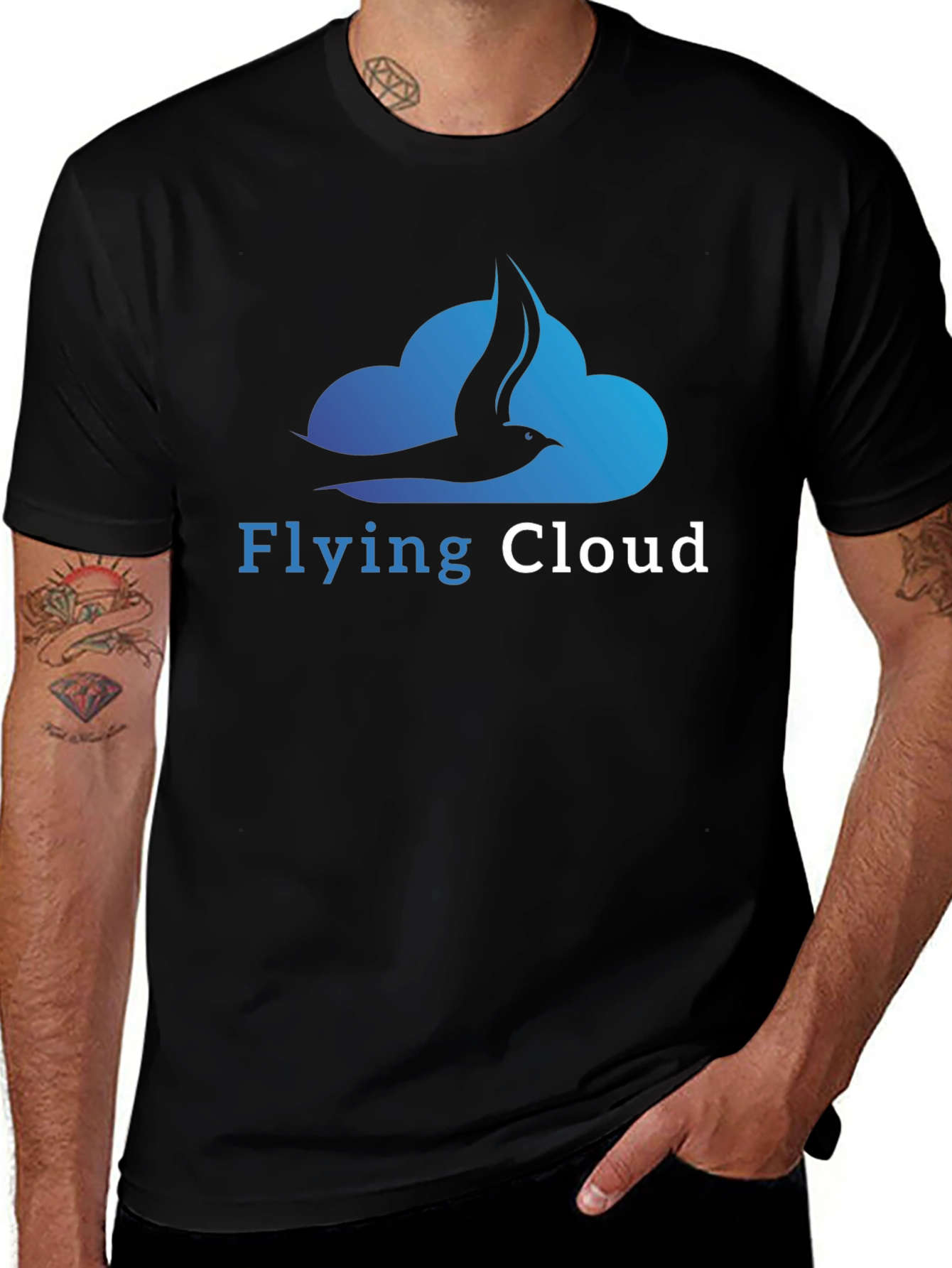 Flying Cloud Black Graphic Tee | Stylish Bird Cloud Design