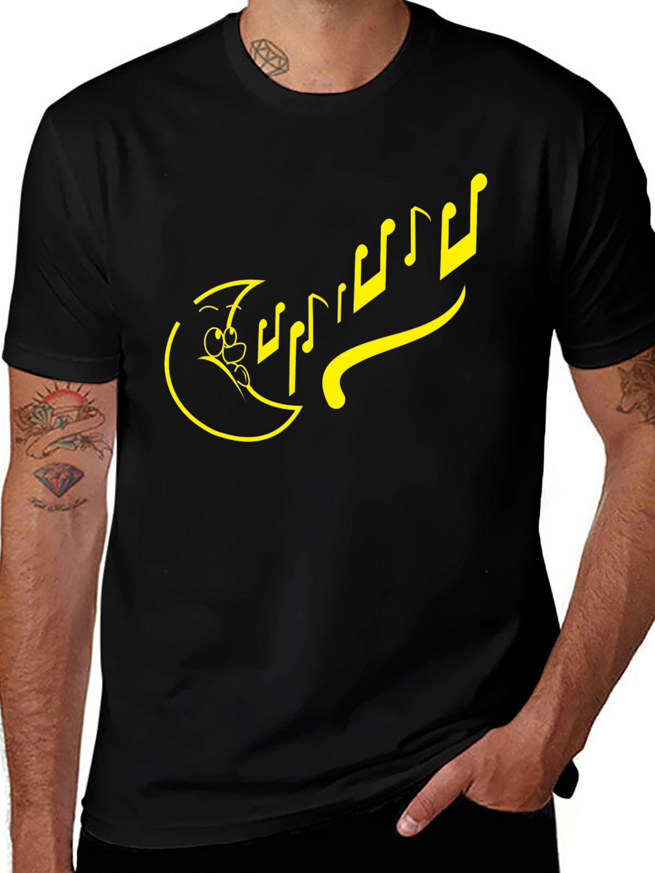 Cartoon Music Notes Black T-Shirt