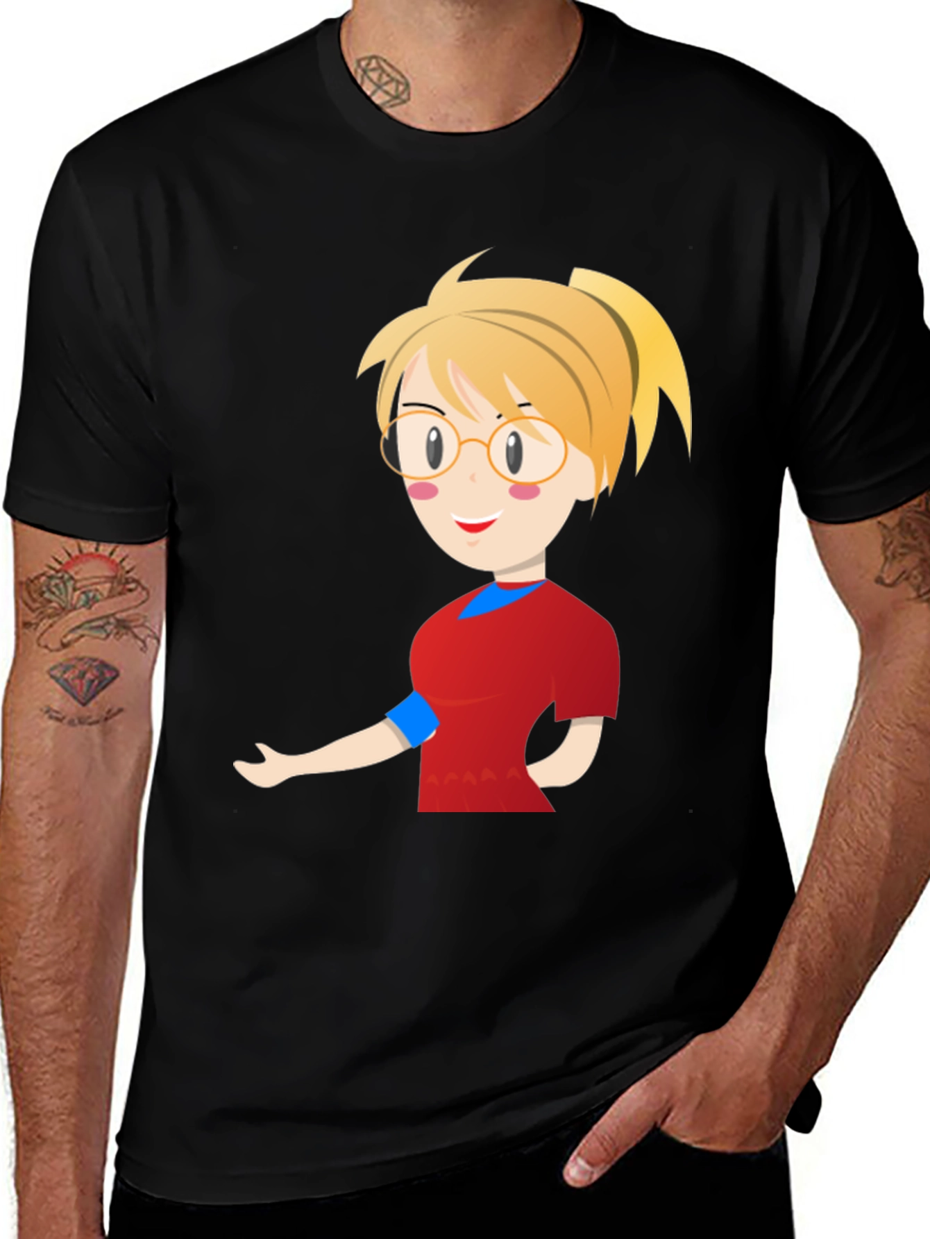 Variant 11 of Cartoon Girl Black T-Shirt