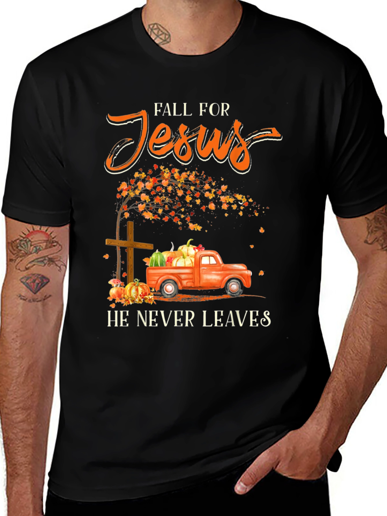 Fall For Jesus T-Shirt: Autumn Harvest Truck & Cross Design