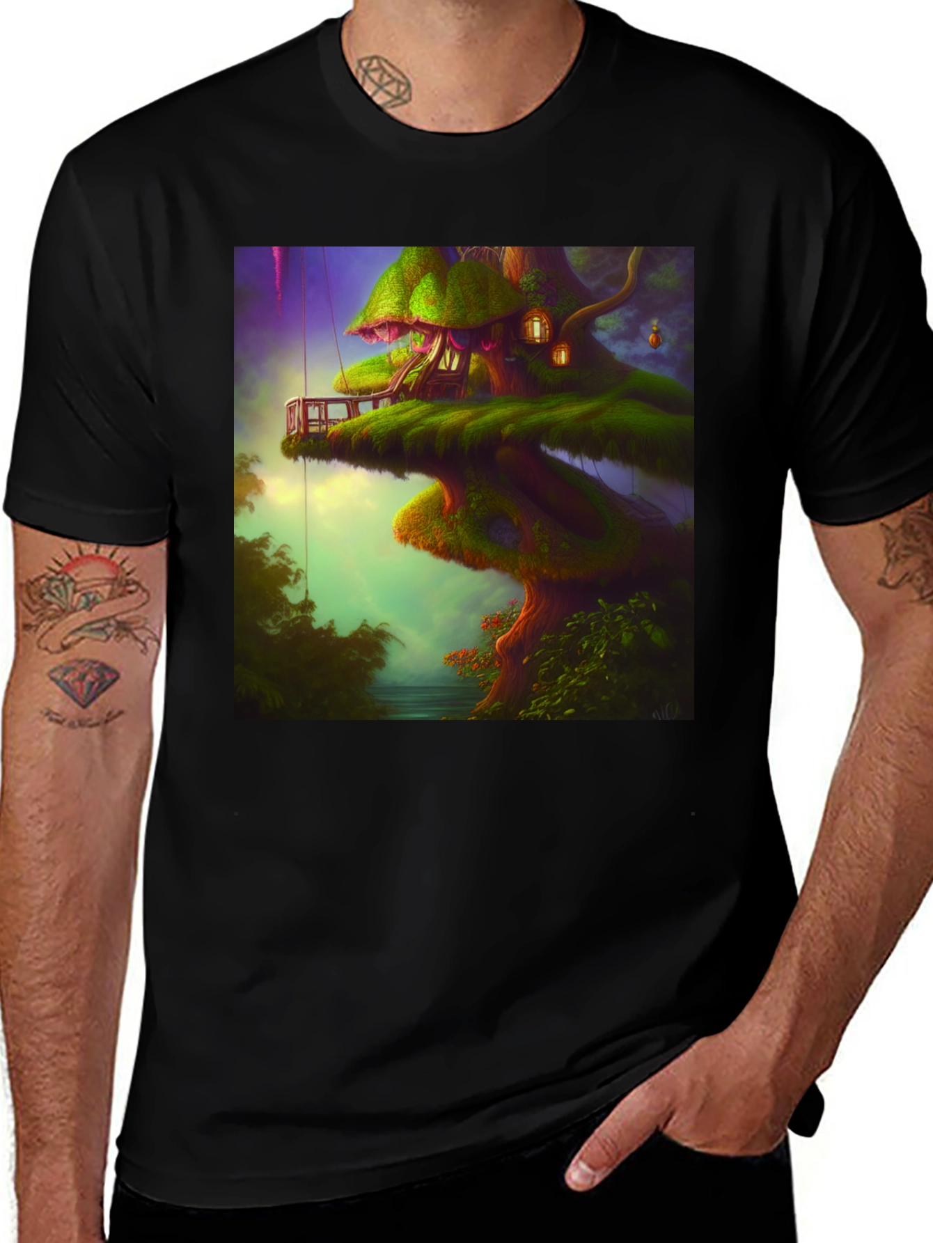 Variant 18 of Whimsical Treehouse Graphic Tee - Unique Design