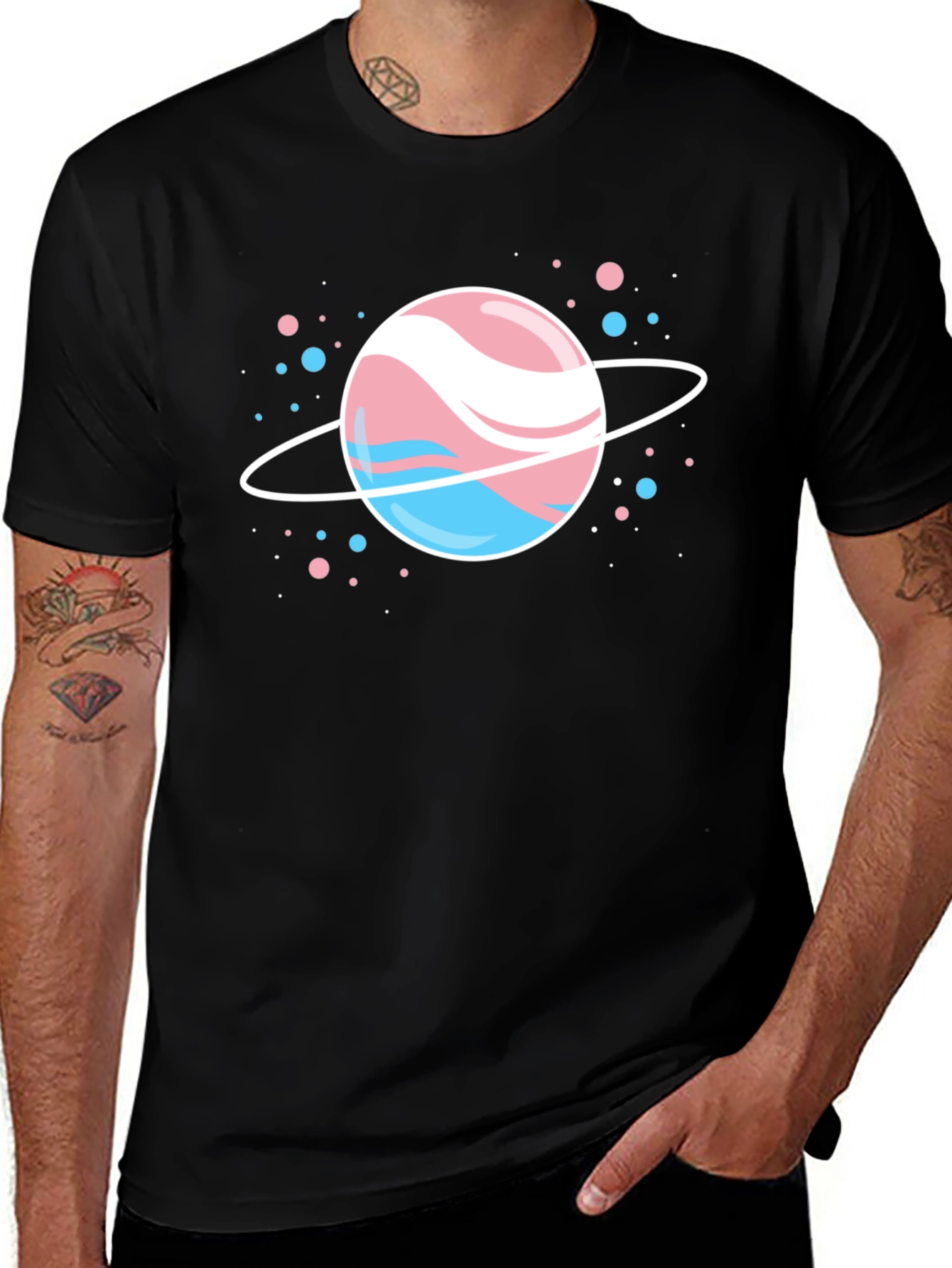 Black Transgender Pride Planet T-Shirt - Black main image