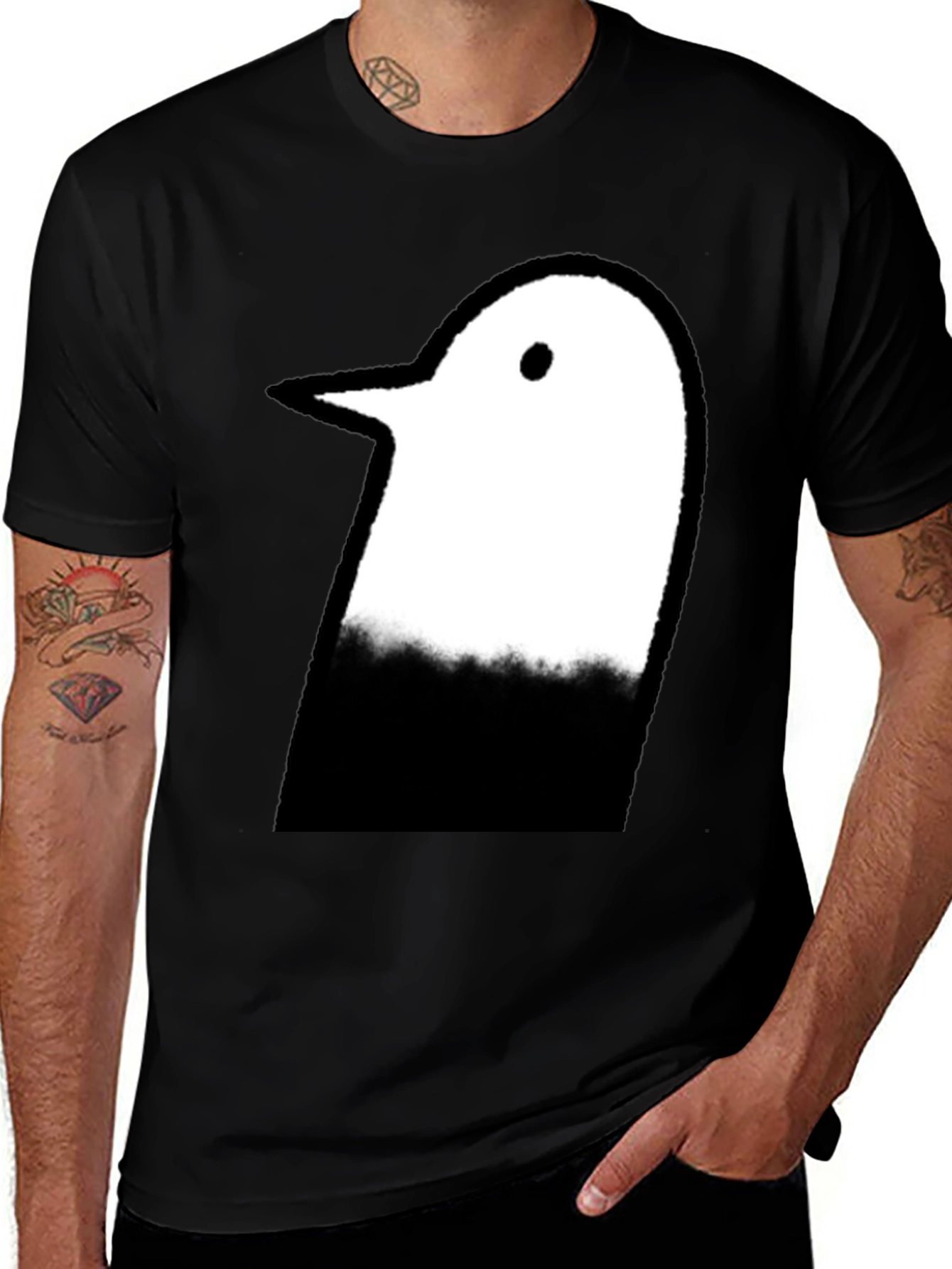 Variant 6 of Minimalist Bird Graphic Tee - Black Cotton Blend