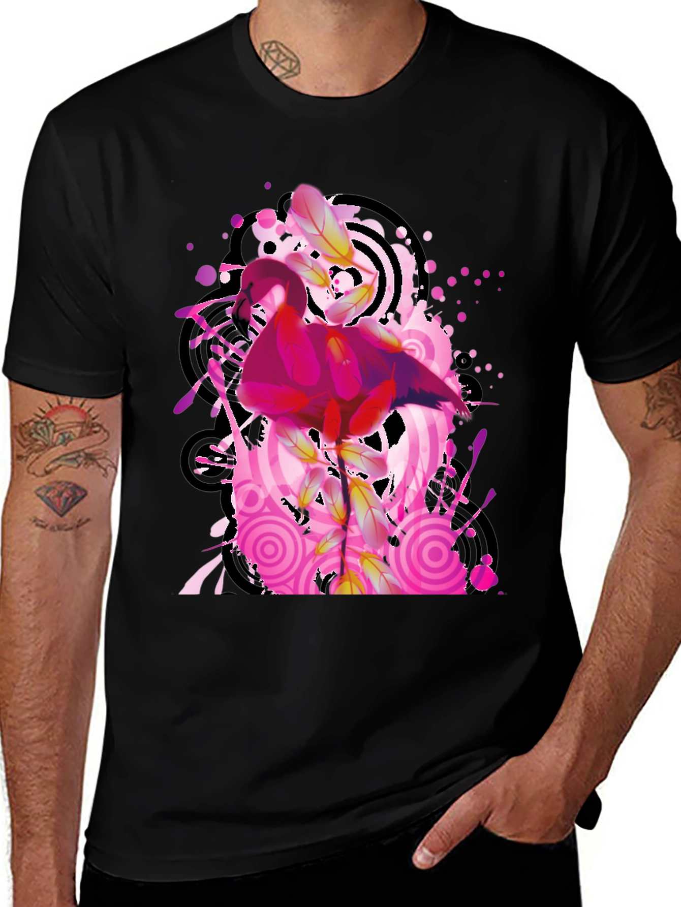 Variant 18 of Flamingo Graphic Print Black T-Shirt