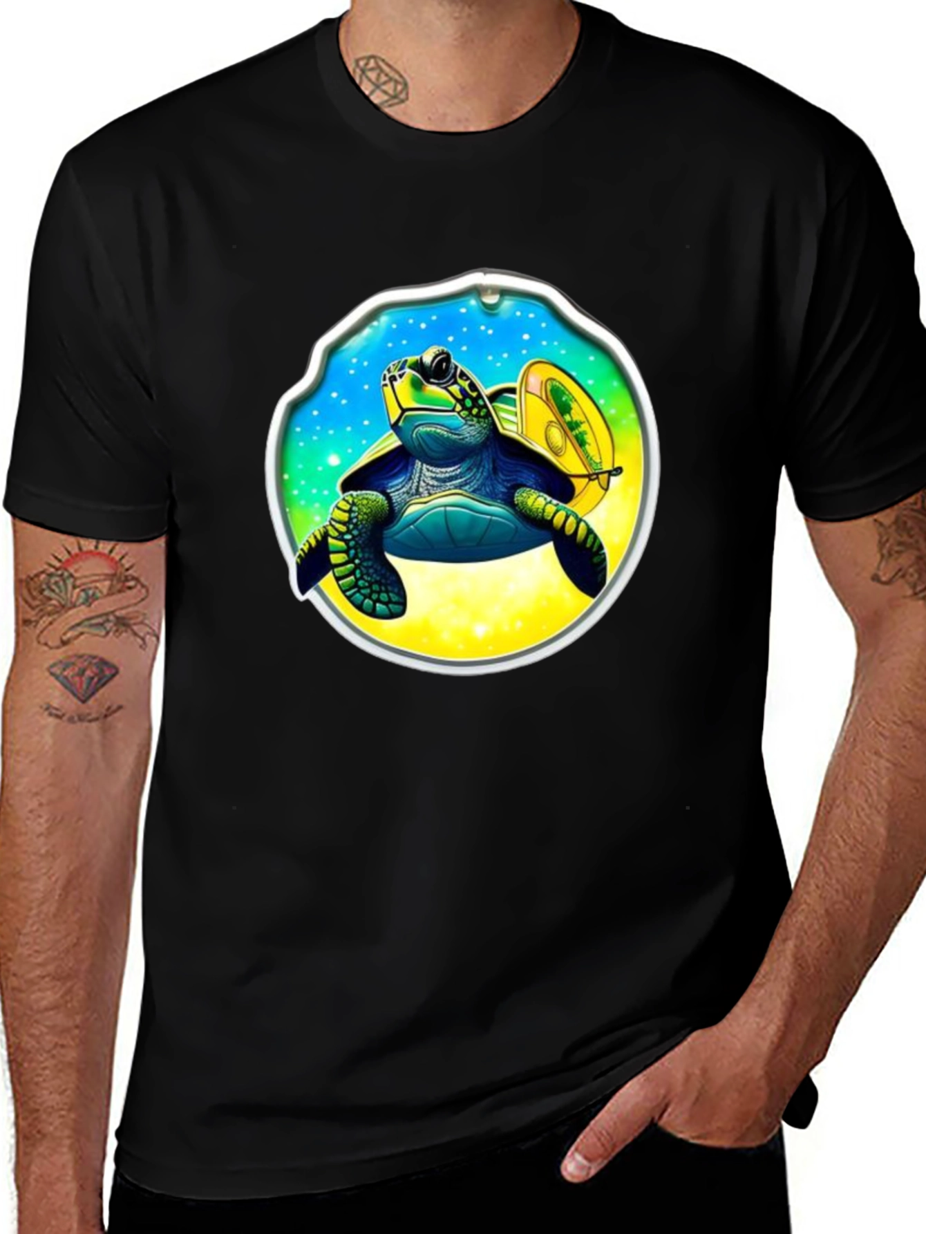 Variant 21 of Turtle Graphic Tee - Black Crew Neck T-Shirt