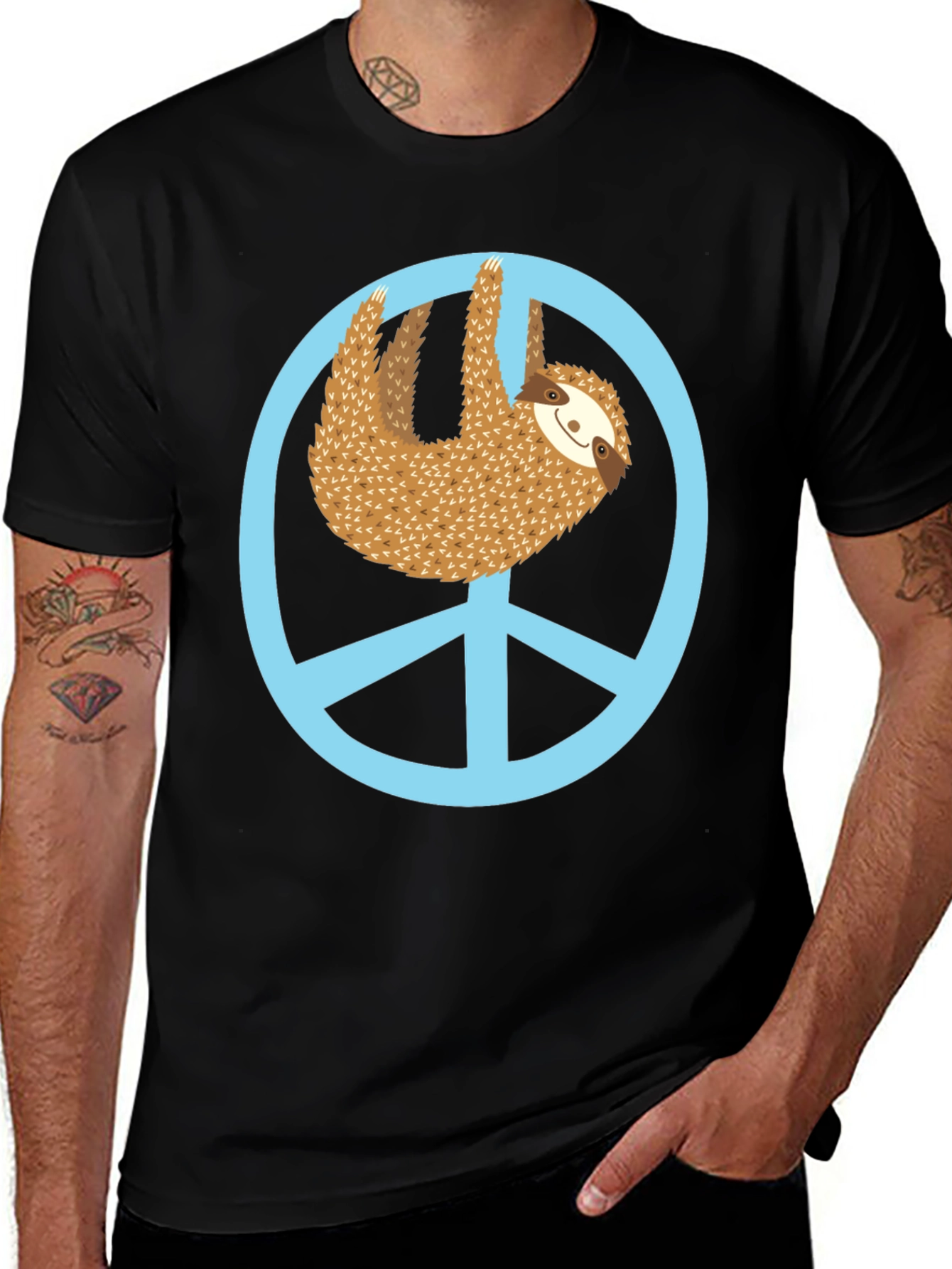 Variant 15 of Sloth Peace Sign Graphic Tee - Relaxed Fit