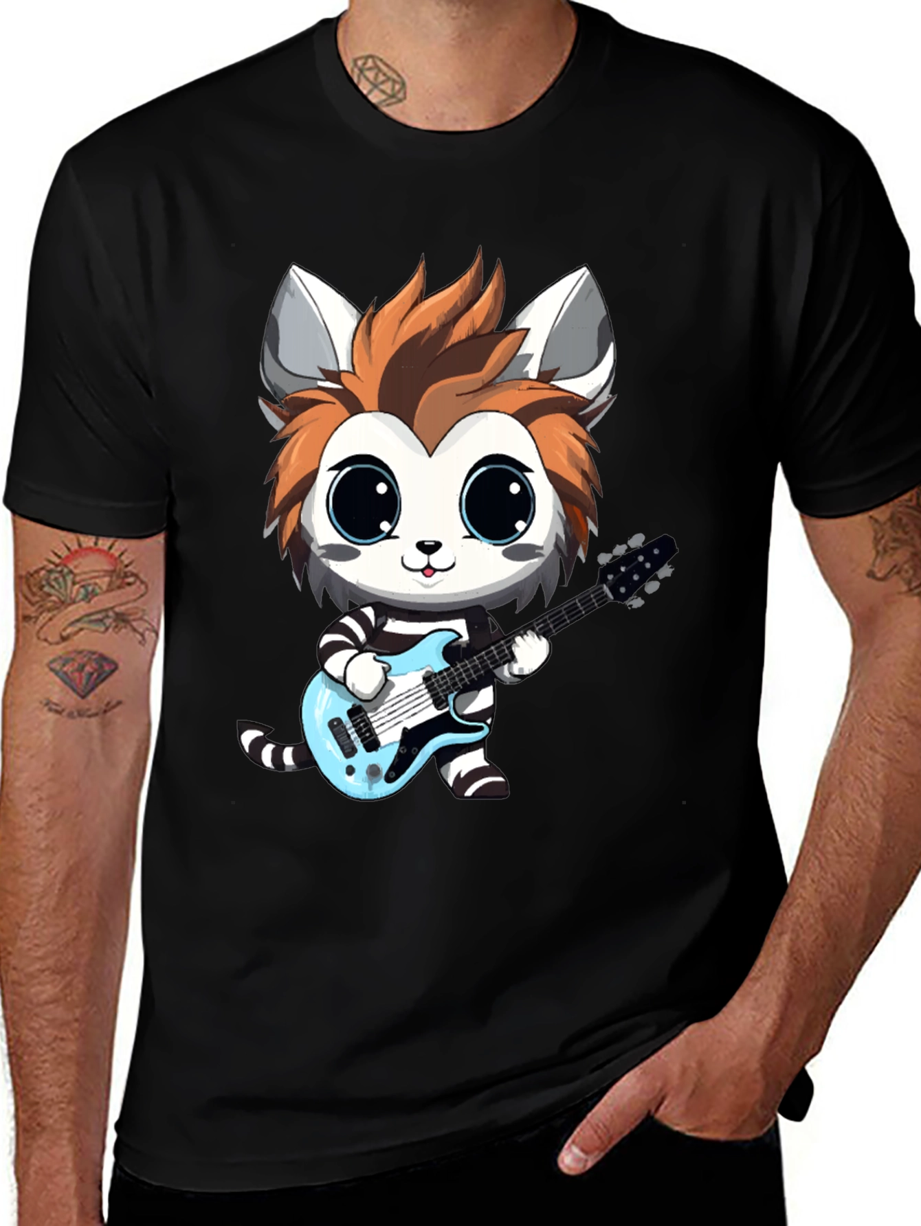 Variant 8 of Cartoon Fox Guitarist Black T-Shirt