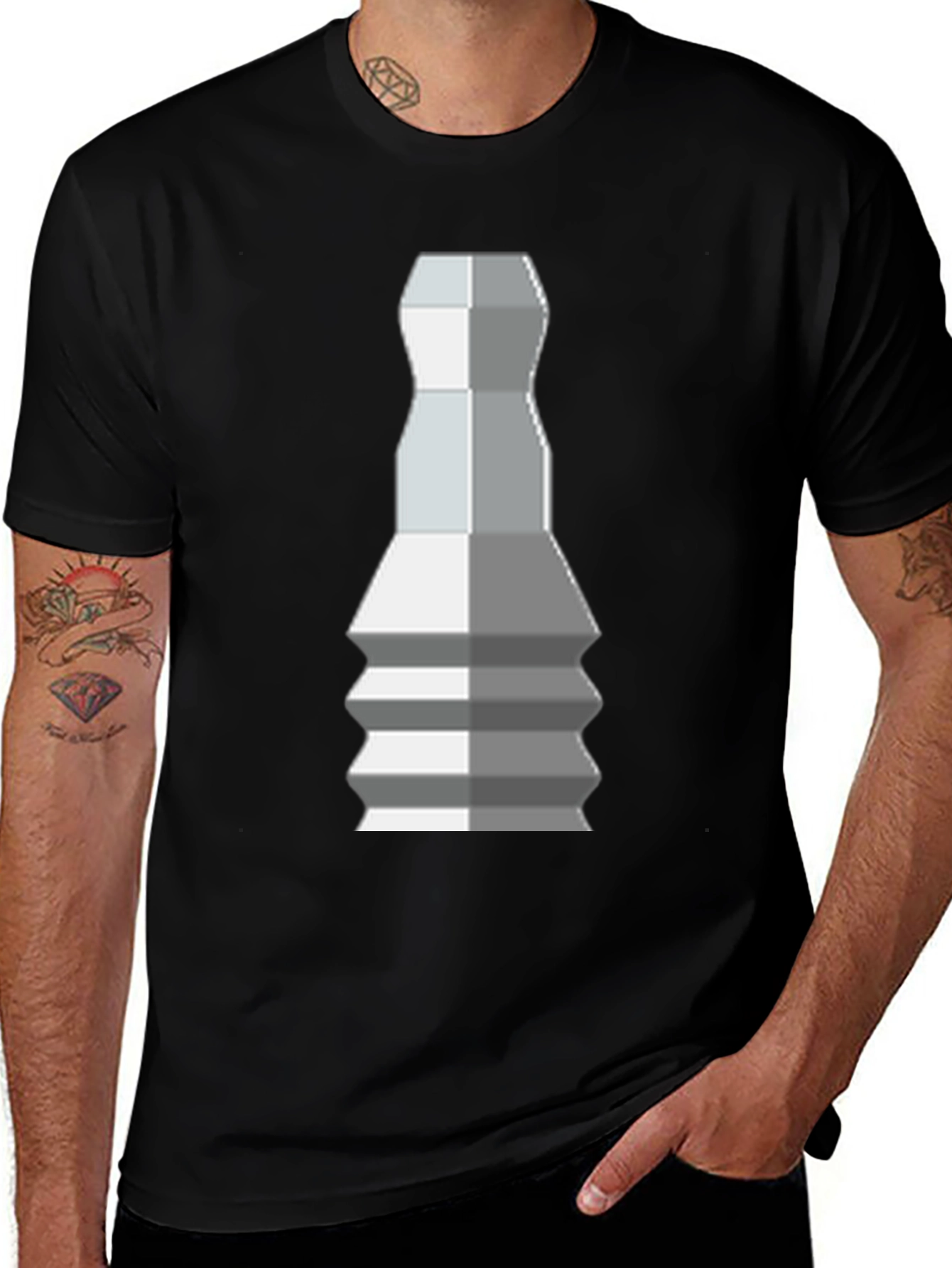 Variant 14 of Pixel Art Chess Piece Graphic Tee - Black