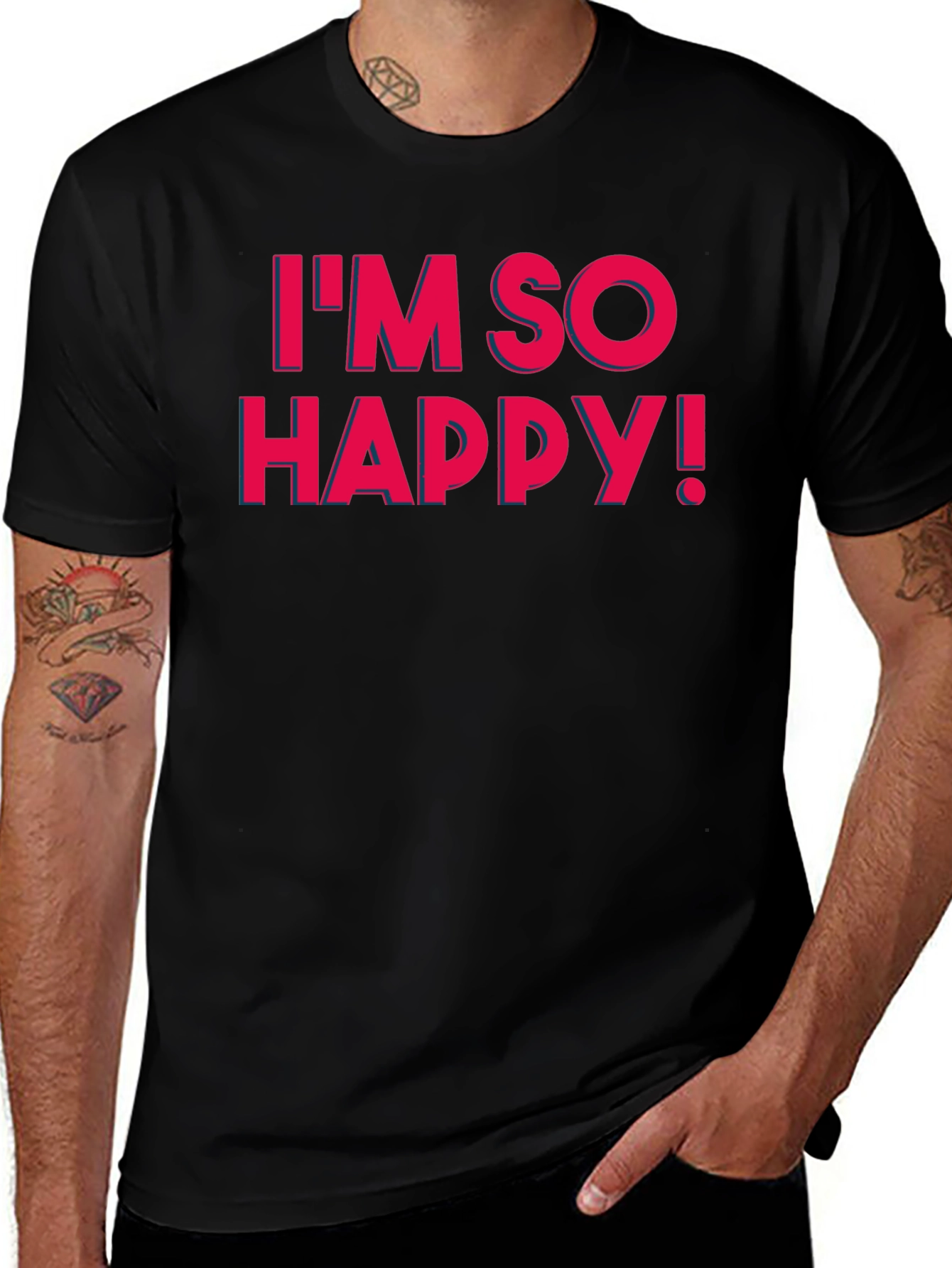 Variant 18 of I'm So Happy! Graphic Tee - Black Cotton Comfort