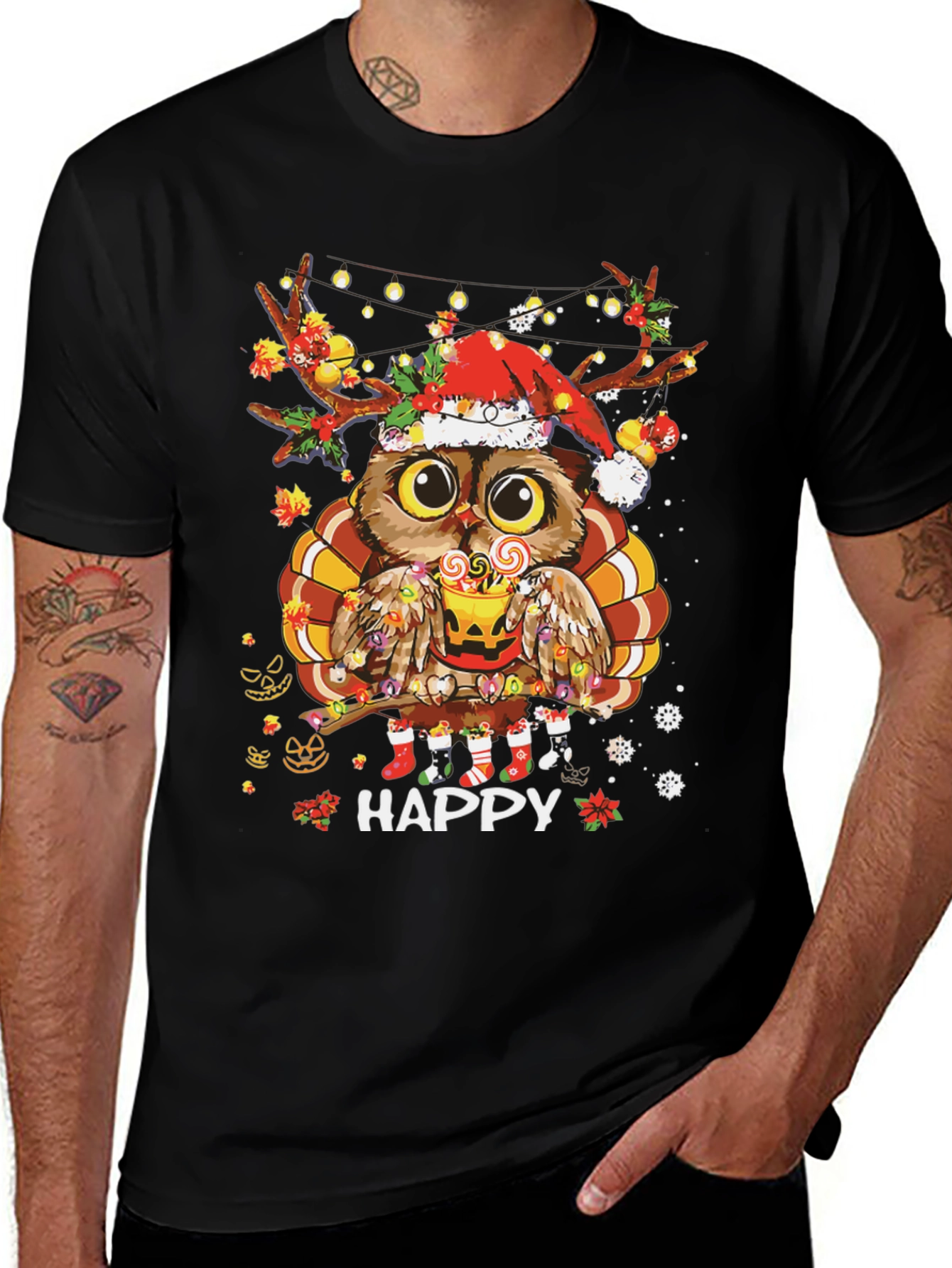 Variant 26 of Holiday Owl T-Shirt: Happy Thanksgiving & Christmas