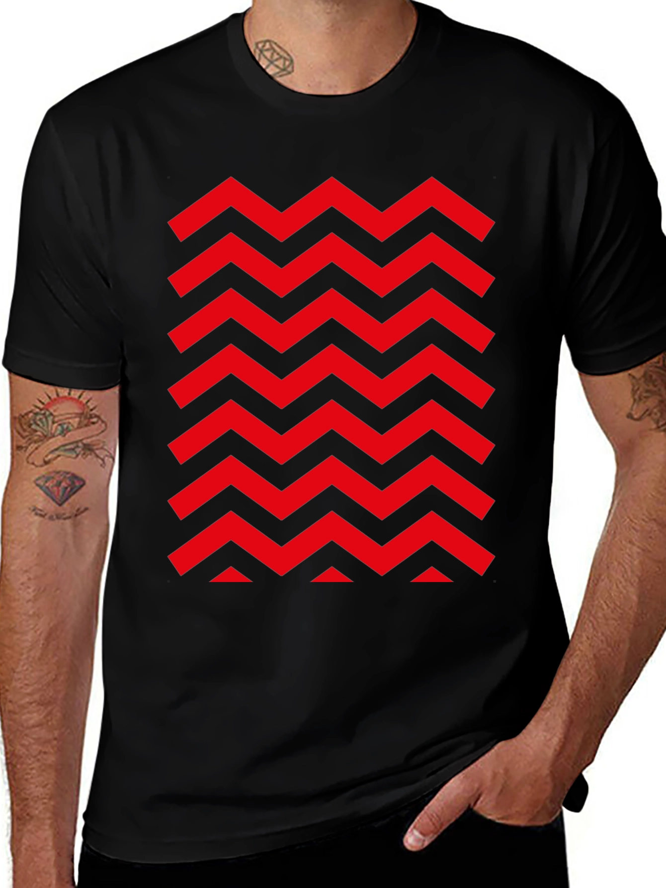 Variant 23 of Zig-Zag Print Tee - Modern Black Graphic T-Shirt