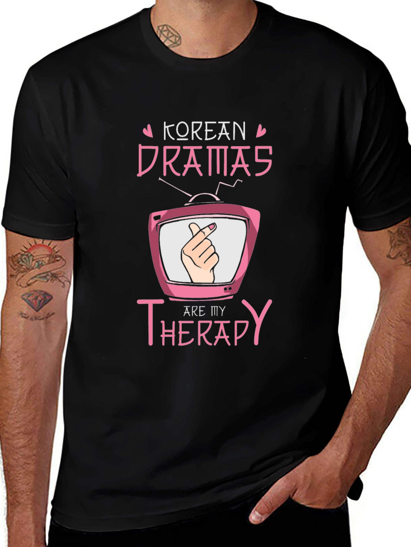 Korean Drama Therapy Tee - Heart Hand TV Design