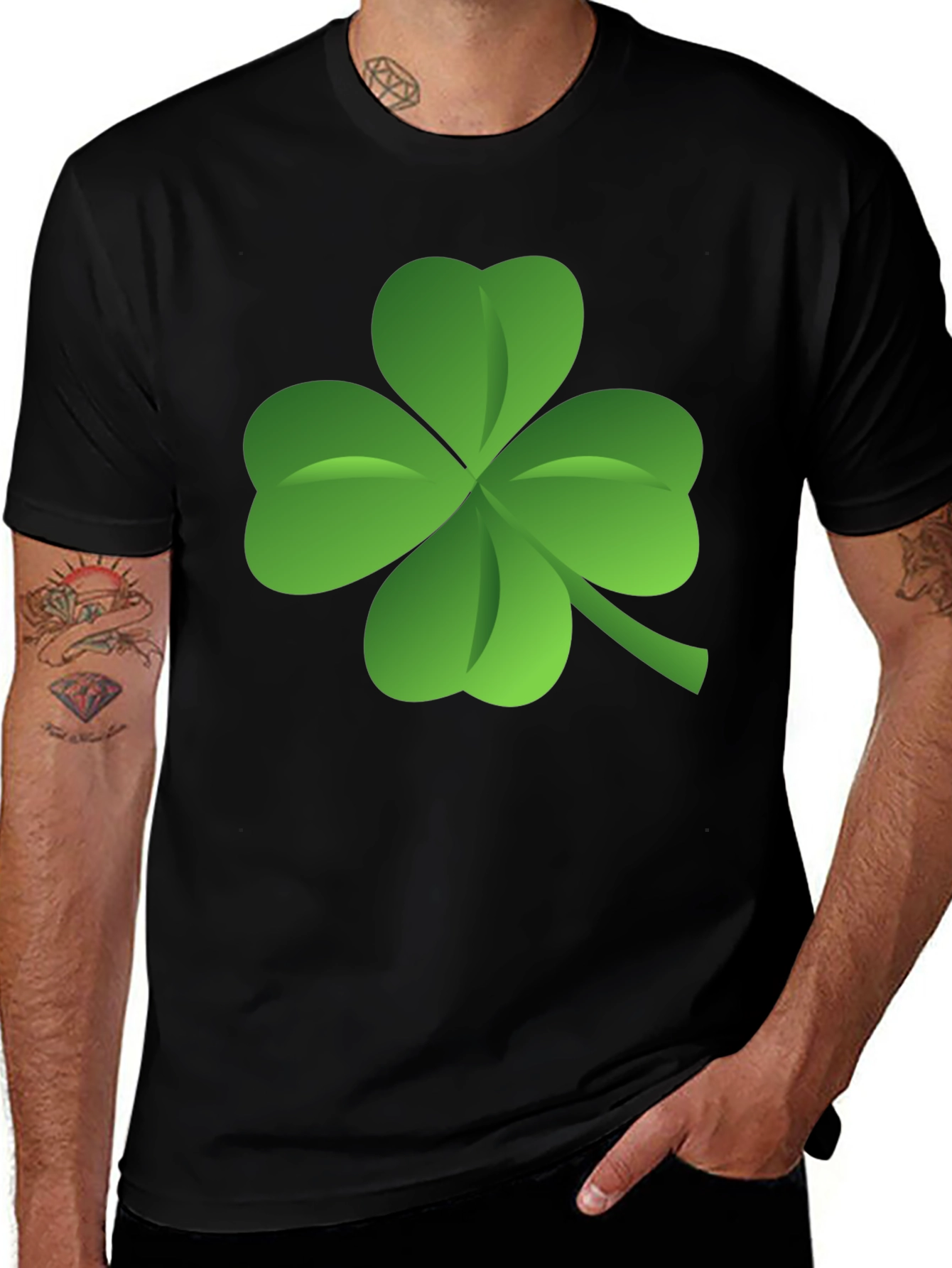 Variant 28 of Lucky Four Leaf Clover Black T-Shirt