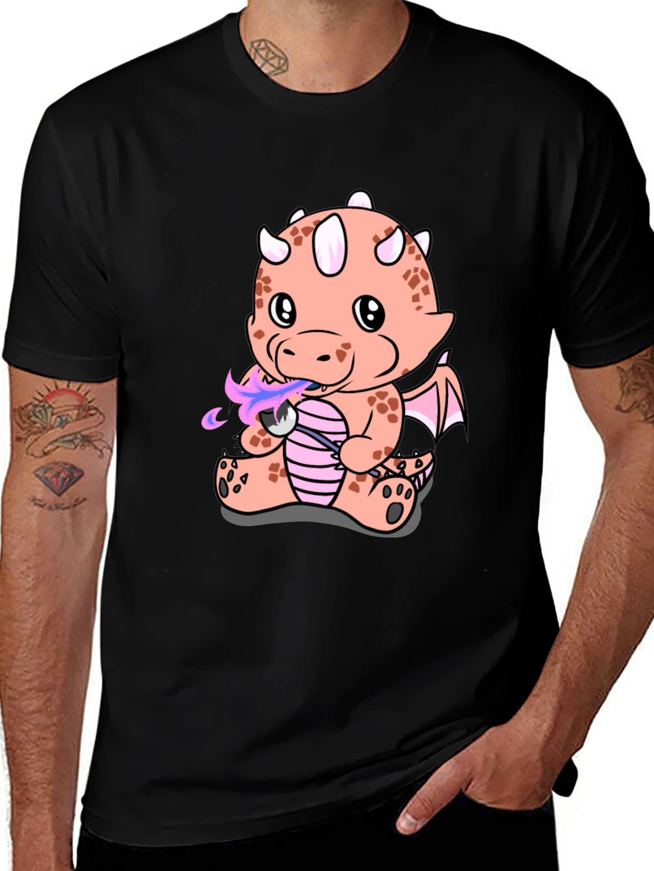 Variant 11 of Cute Cartoon Dragon Black T-Shirt