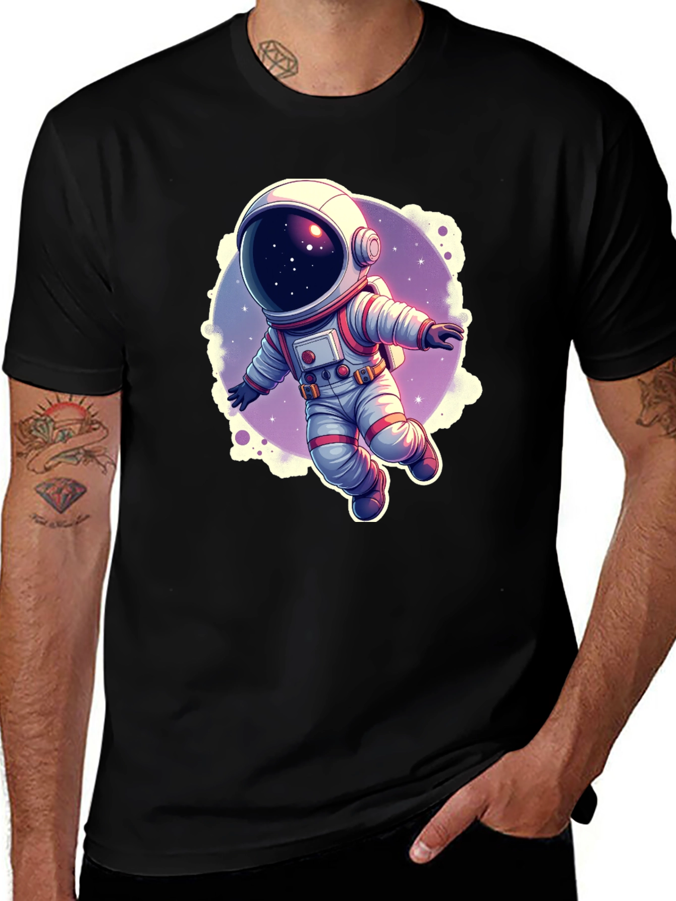 Variant 26 of Cartoon Astronaut Black T-Shirt