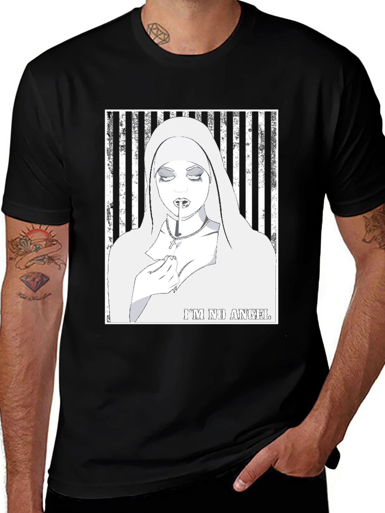 Variant 21 of Edgy Nun Graphic Tee - I'm No Angel T-Shirt
