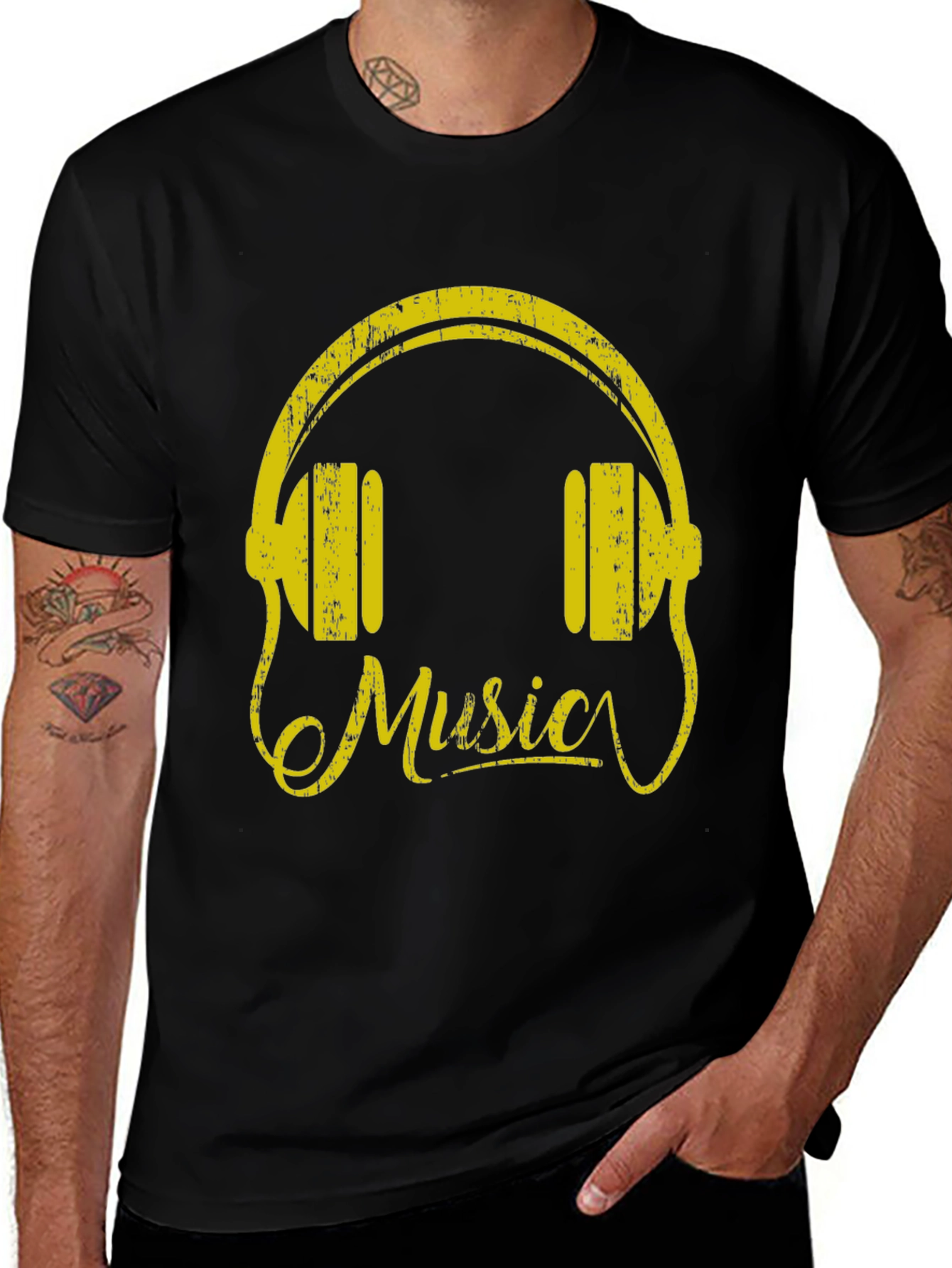 Music Headphones Graphic Tee - Cool Black T-Shirt