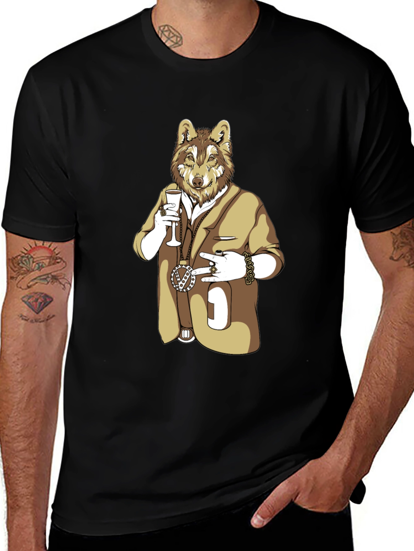 Variant 27 of Wolf in Suit Graphic Tee - Black T-Shirt
