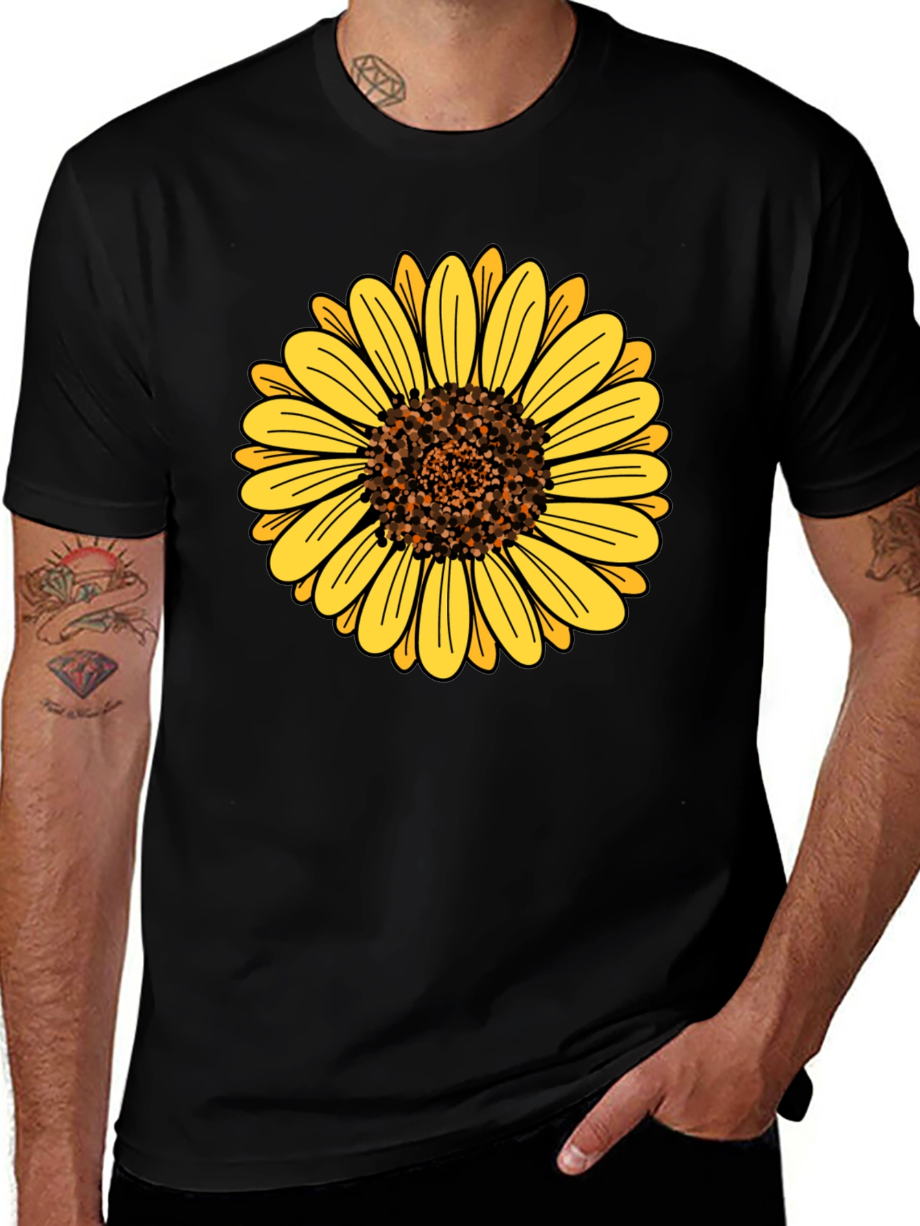 Sunflower Graphic Tee - Mens Black Casual Shirt