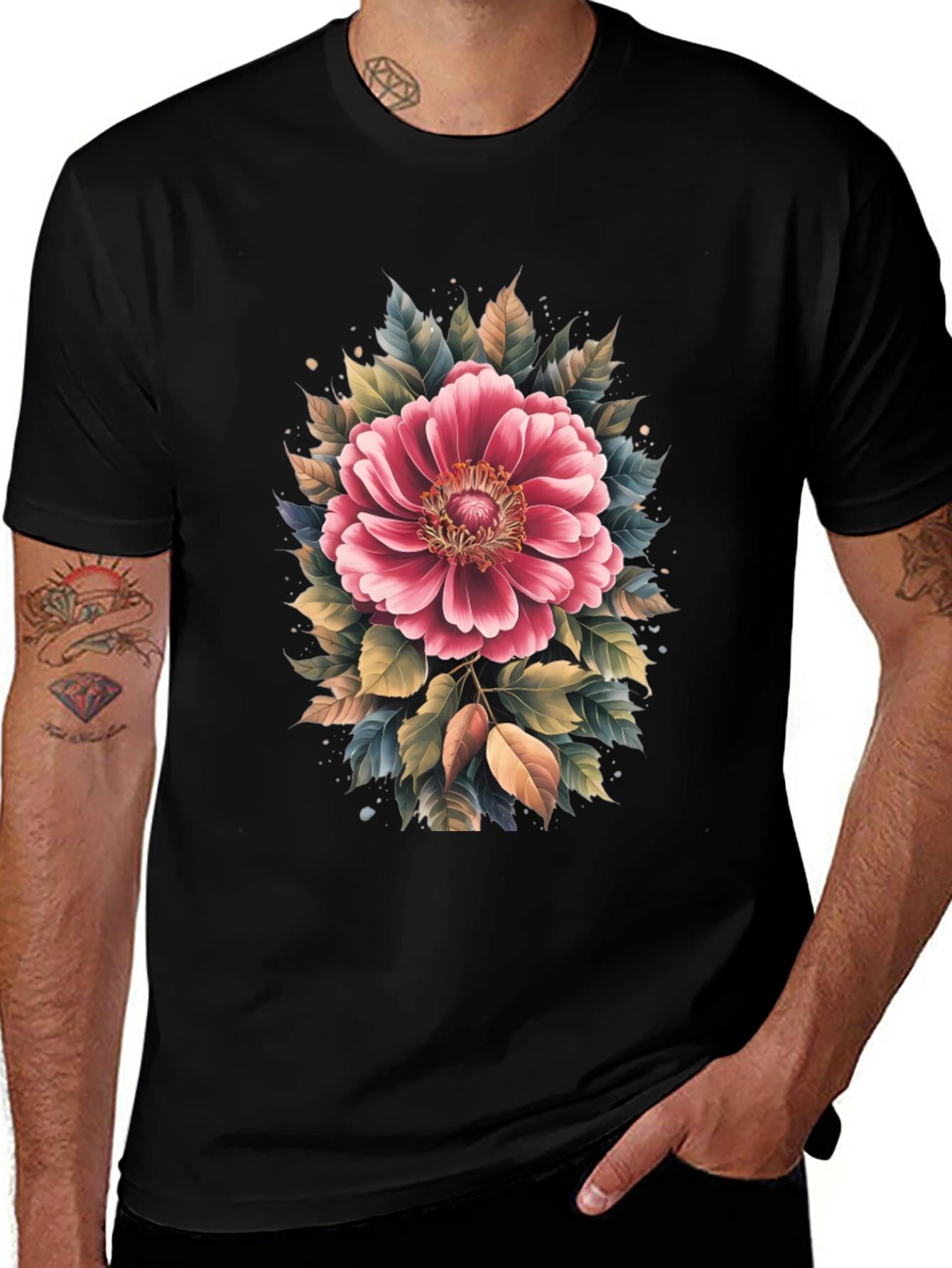 Variant 13 of Floral Print Black T-Shirt