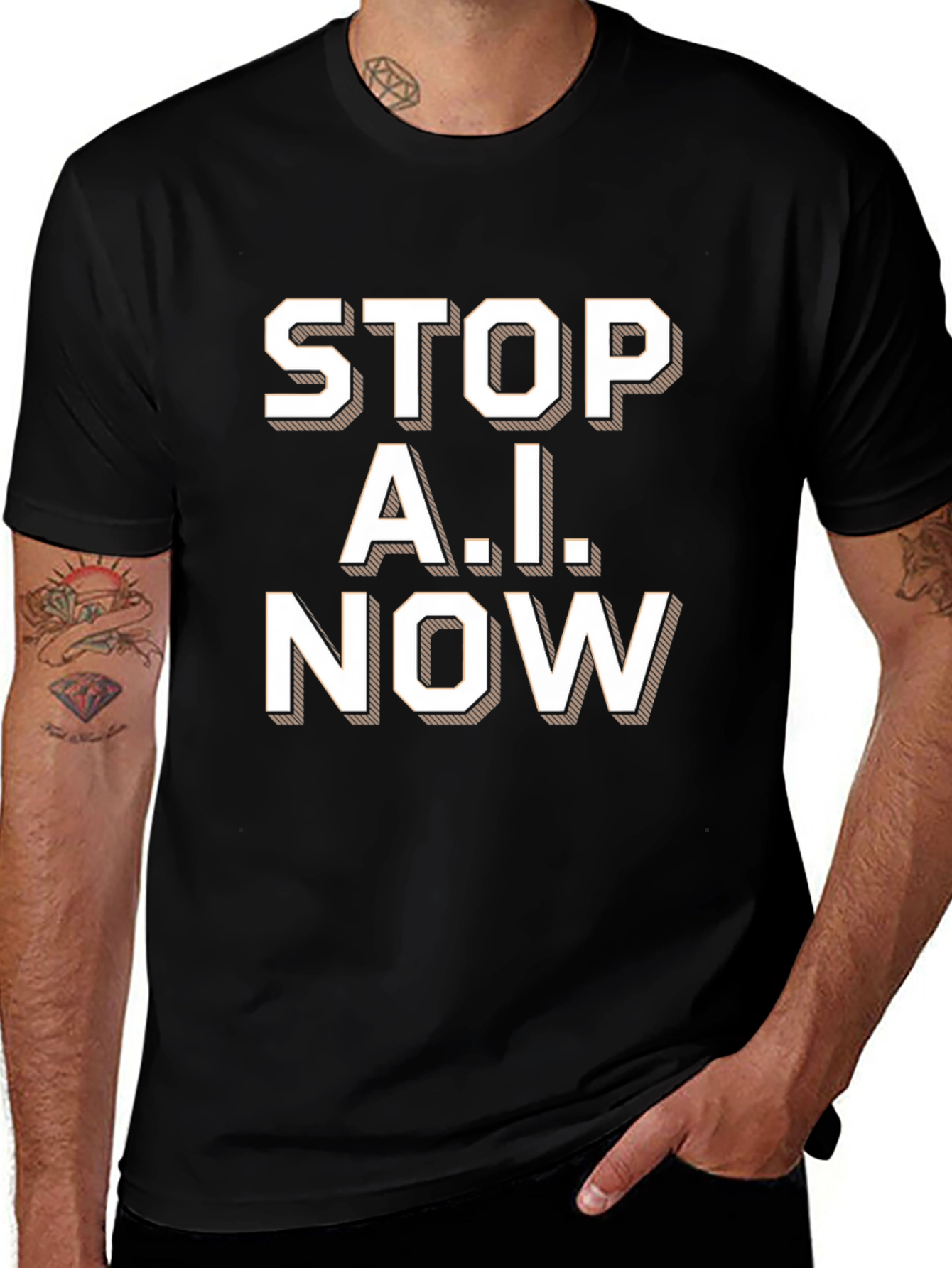 Variant 10 of Stop A.I. Now Black Graphic Tee