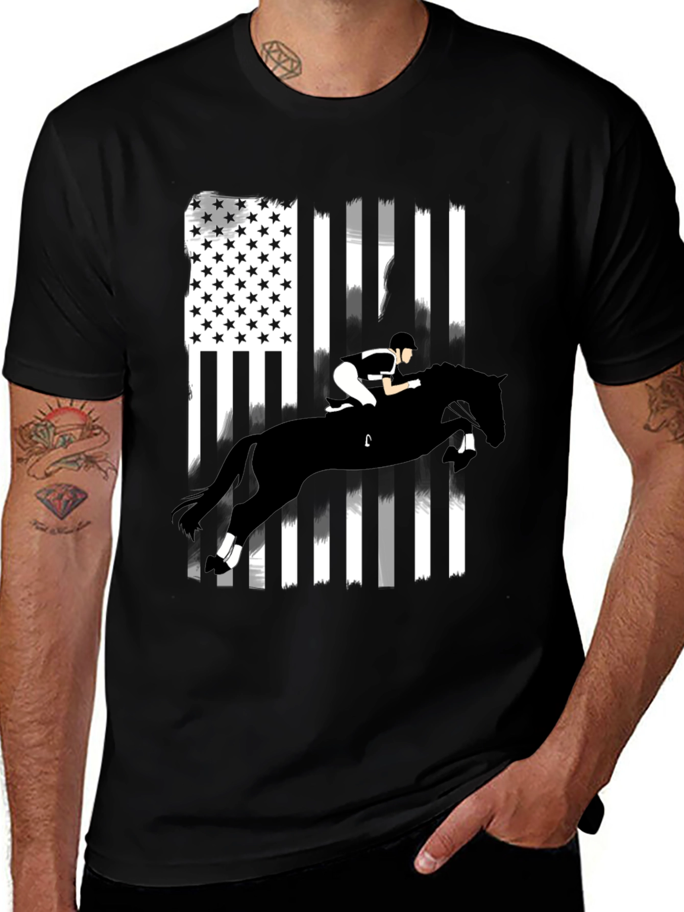 Variant 3 of Equestrian Flag Graphic Tee - Black