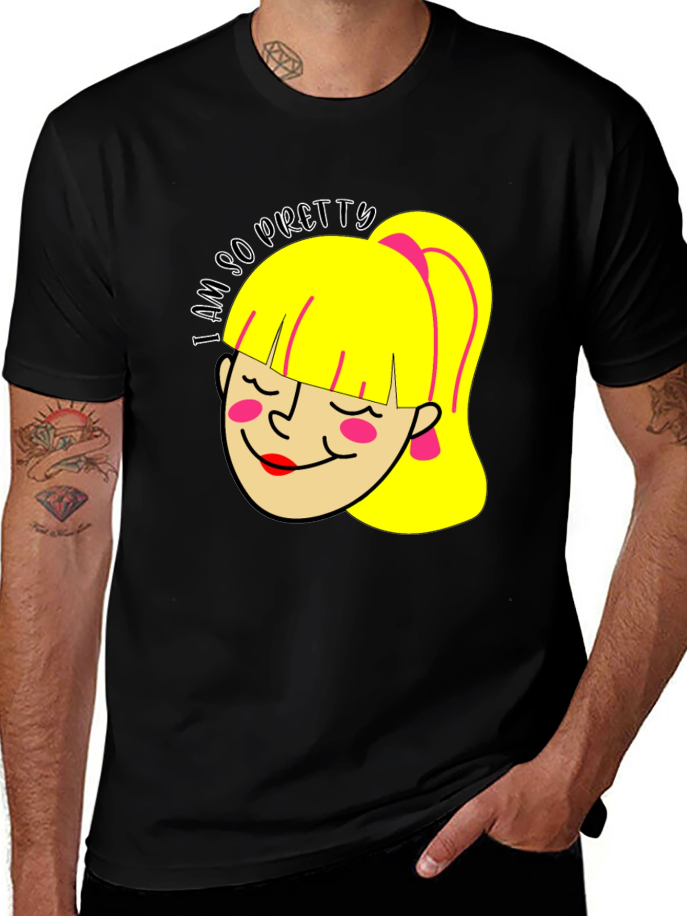Variant 16 of I Am So Pretty Cartoon Girl Graphic Black Tee