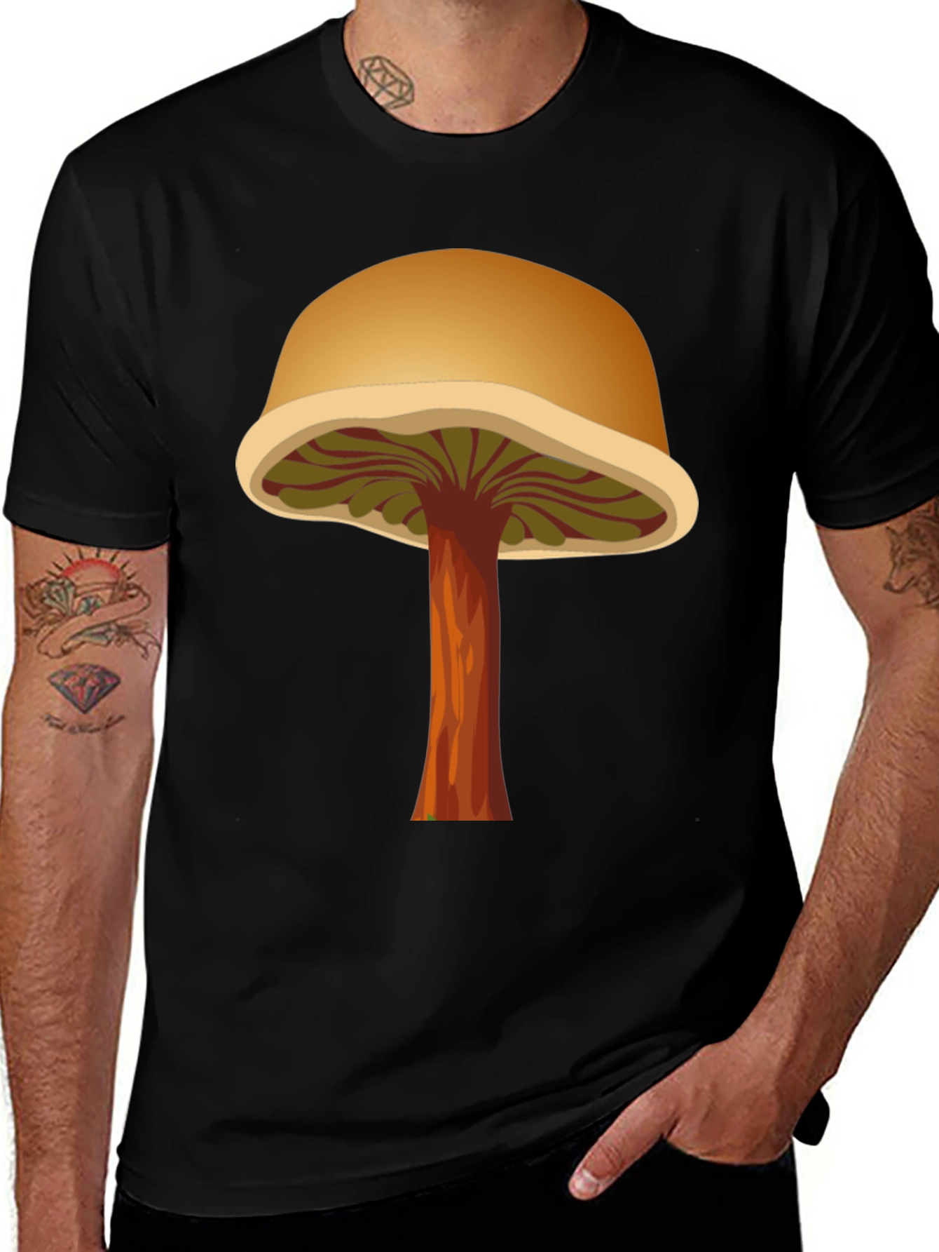 Variant 12 of Mushroom Graphic Black T-Shirt