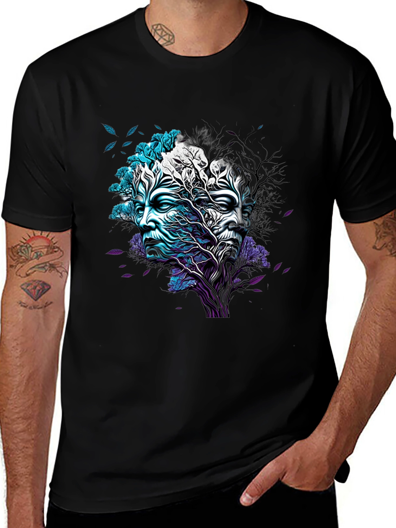 Variant 13 of Nature Face Graphic Black T-Shirt