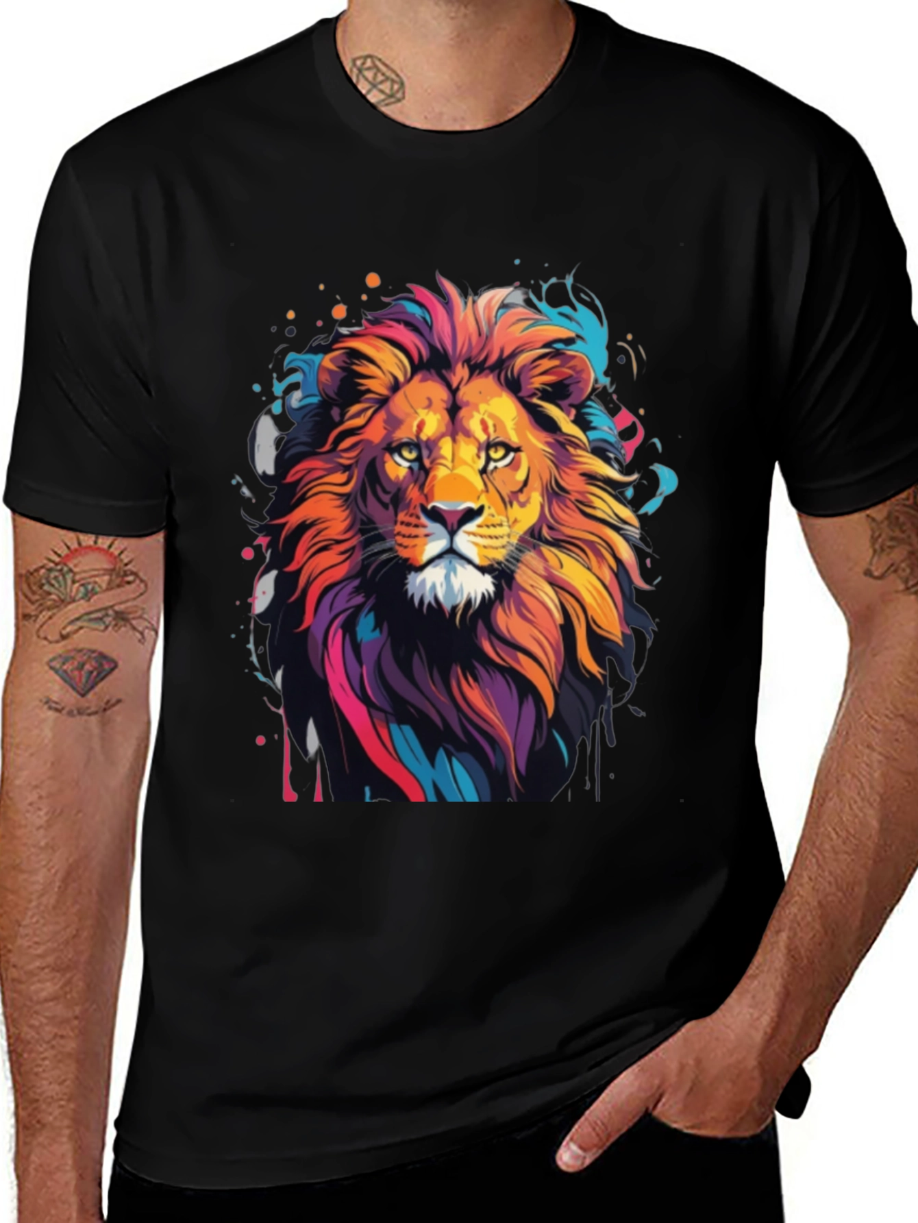 Variant 25 of Vibrant Lion Graphic Tee - Artistic Men's T-Shirt