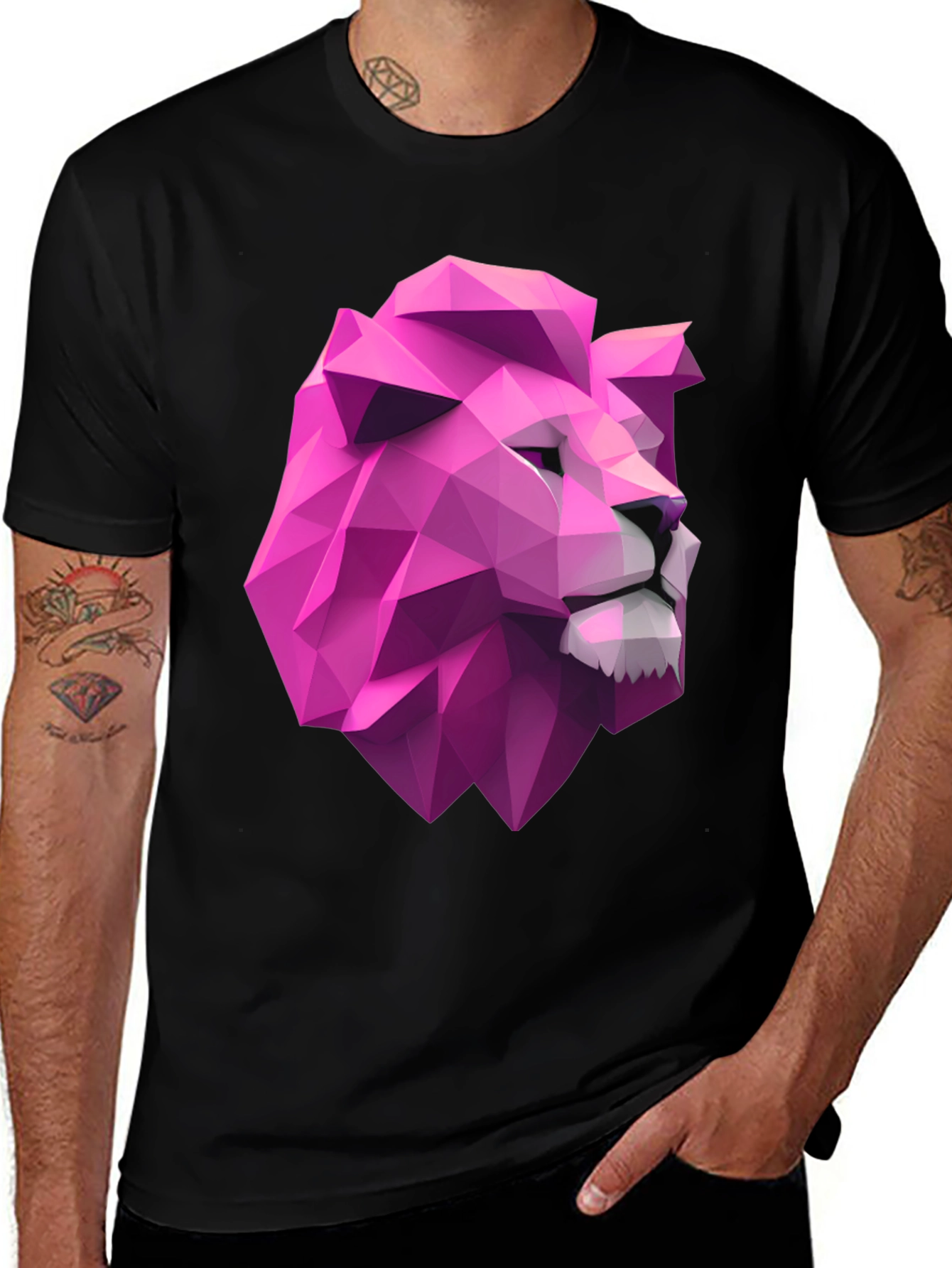 Variant 16 of Geometric Pink Lion Head Graphic Tee