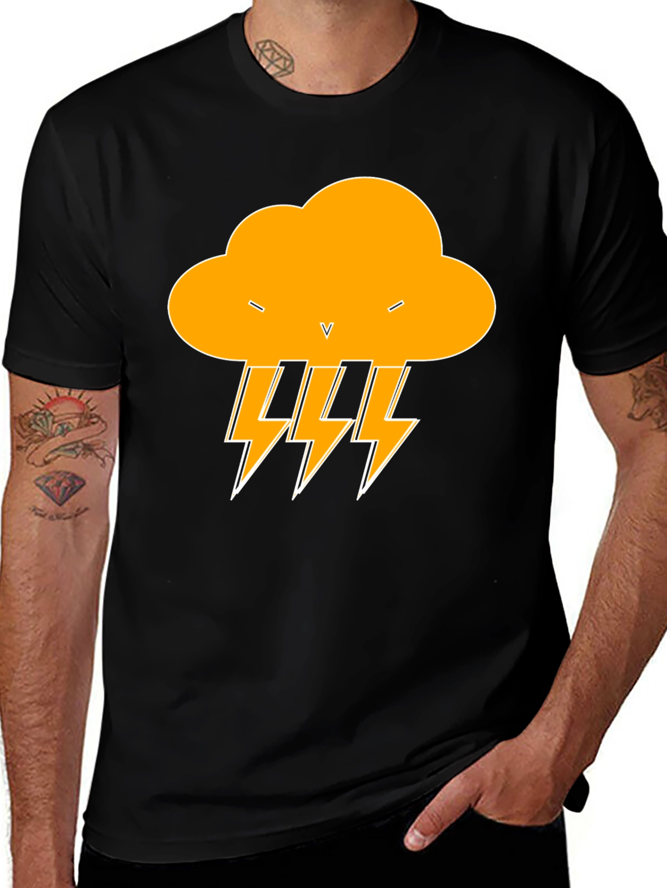 Variant 20 of Black T-Shirt with Lightning Cloud Design