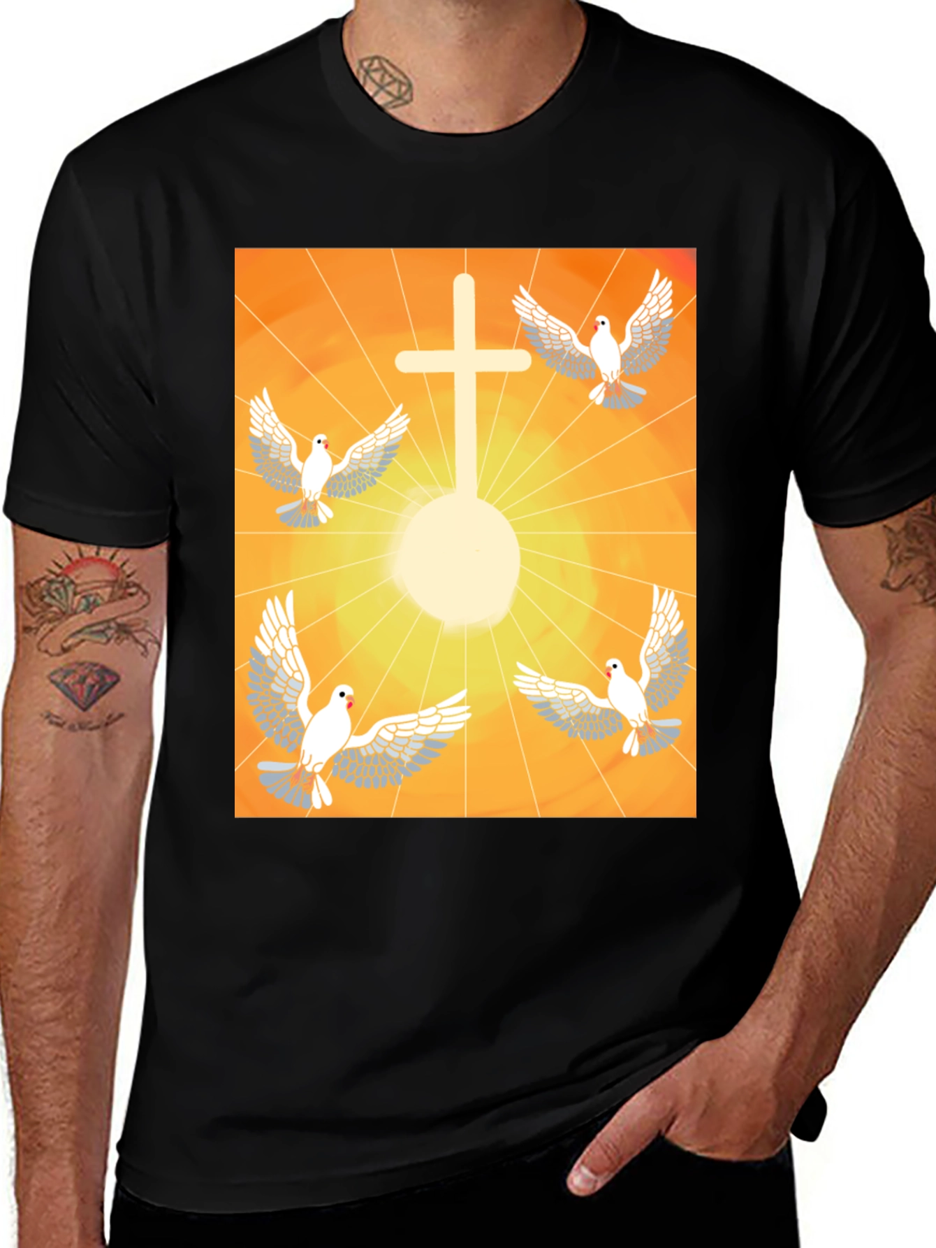 Variant 24 of Doves & Cross Graphic Tee - Religious T-Shirt