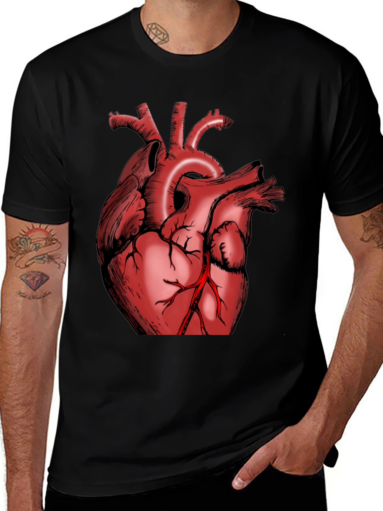 Anatomical Heart Graphic Tee - Black Cotton T-Shirt