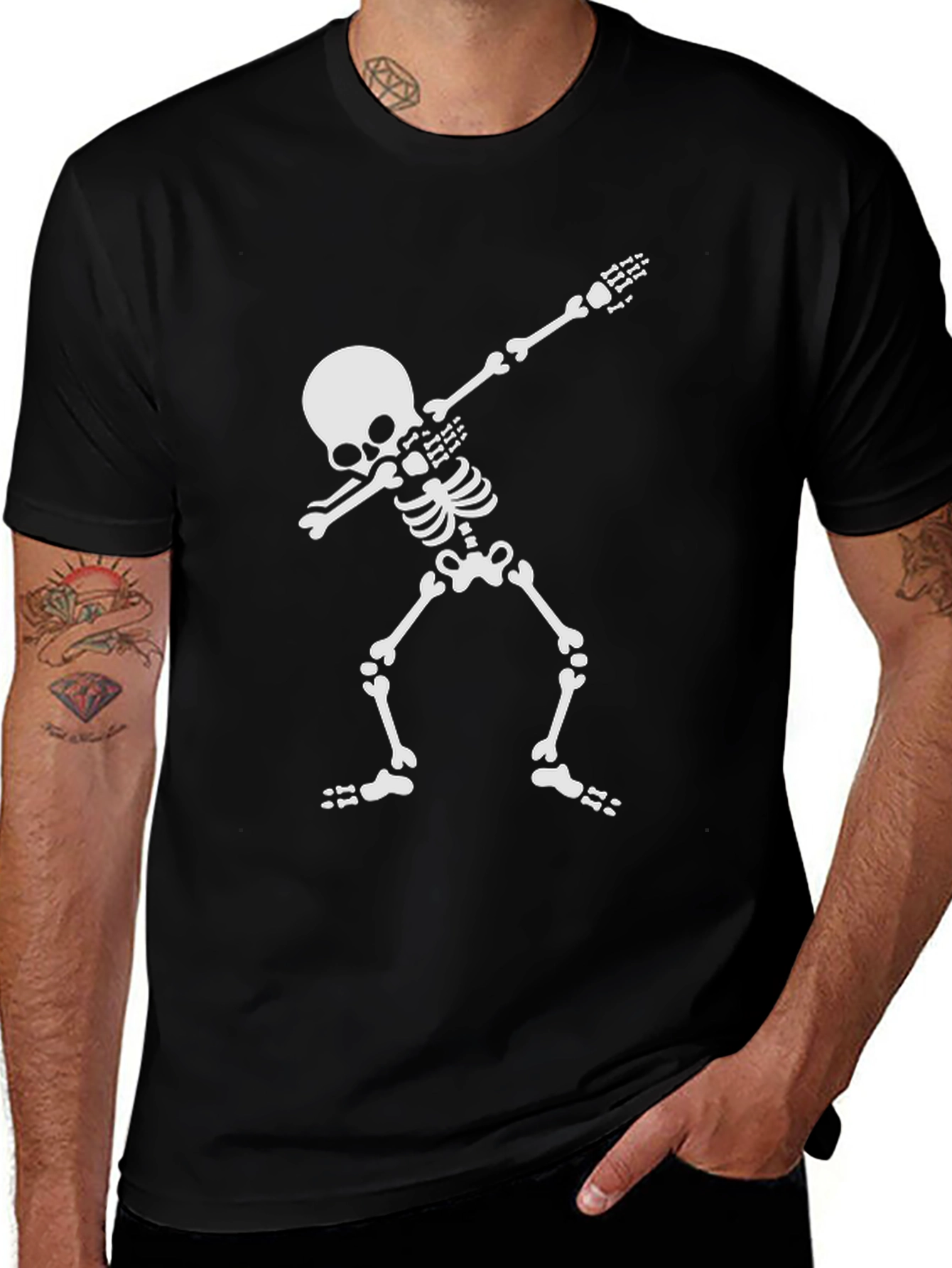 Variant 3 of Dabbing Skeleton Graphic Tee - Black Cotton Blend