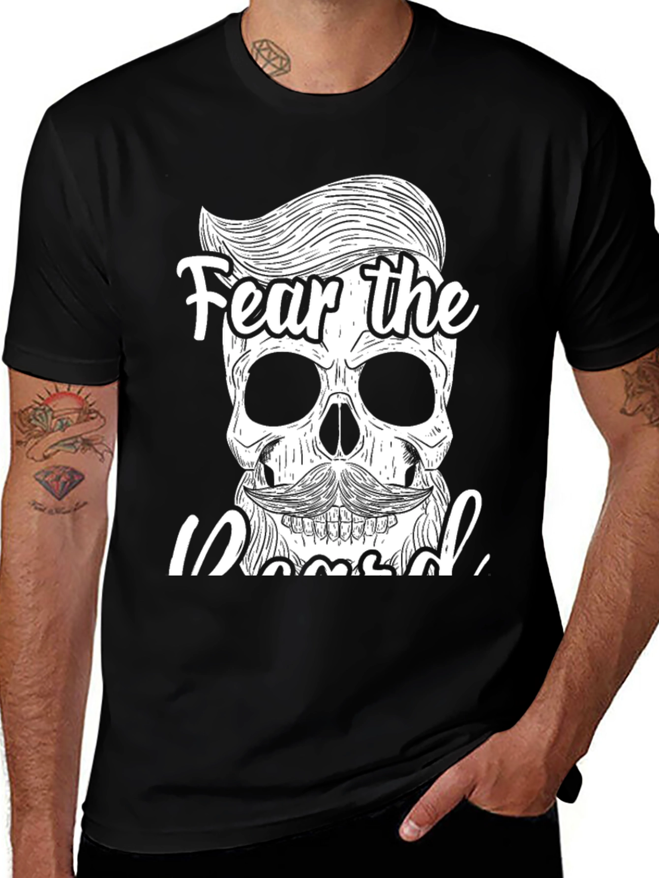 Black Fear the Bearded Skull Graphic T-Shirt main image
