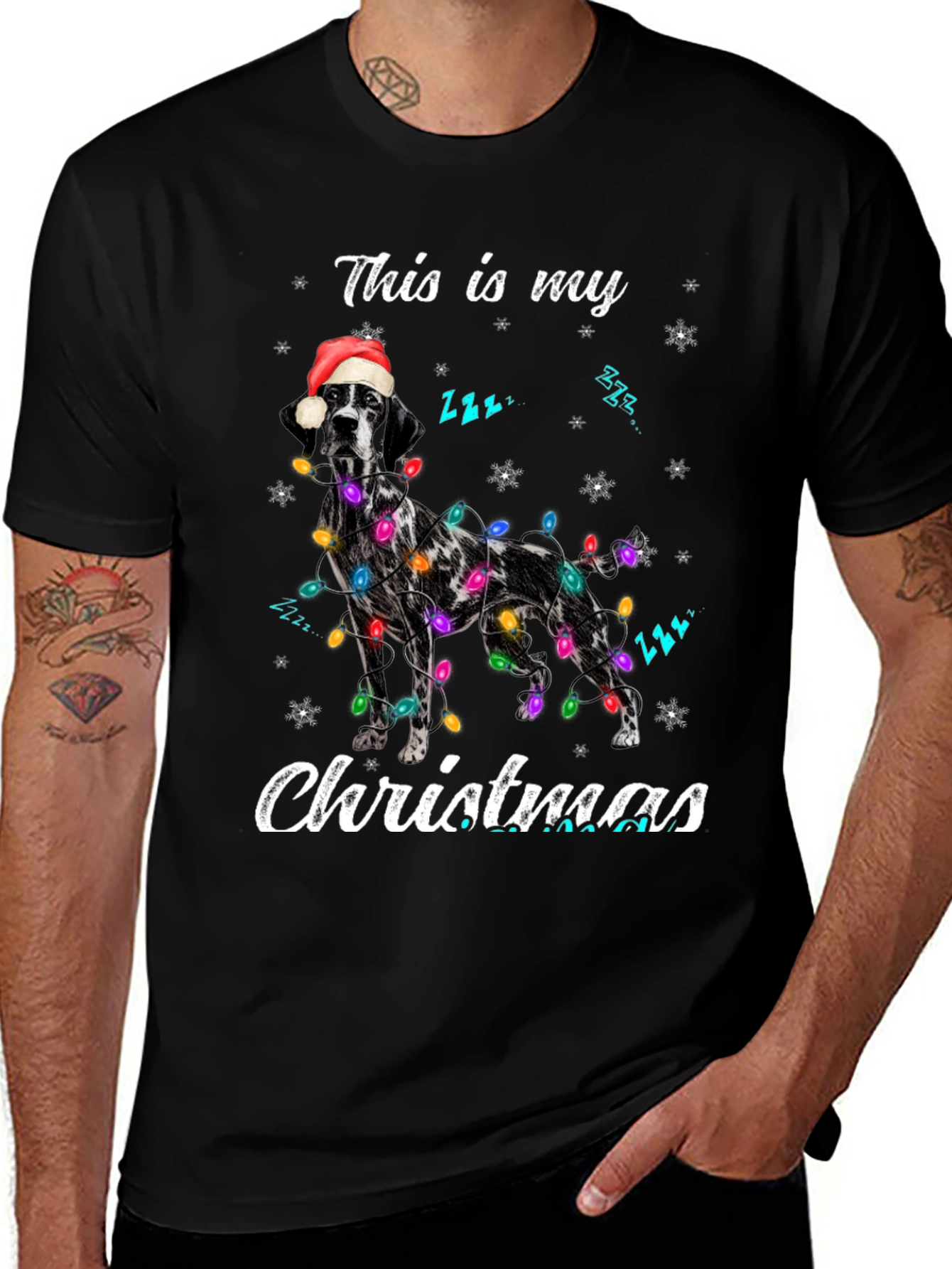 Christmas Dog T-Shirt - Santa Hat & Holiday Lights