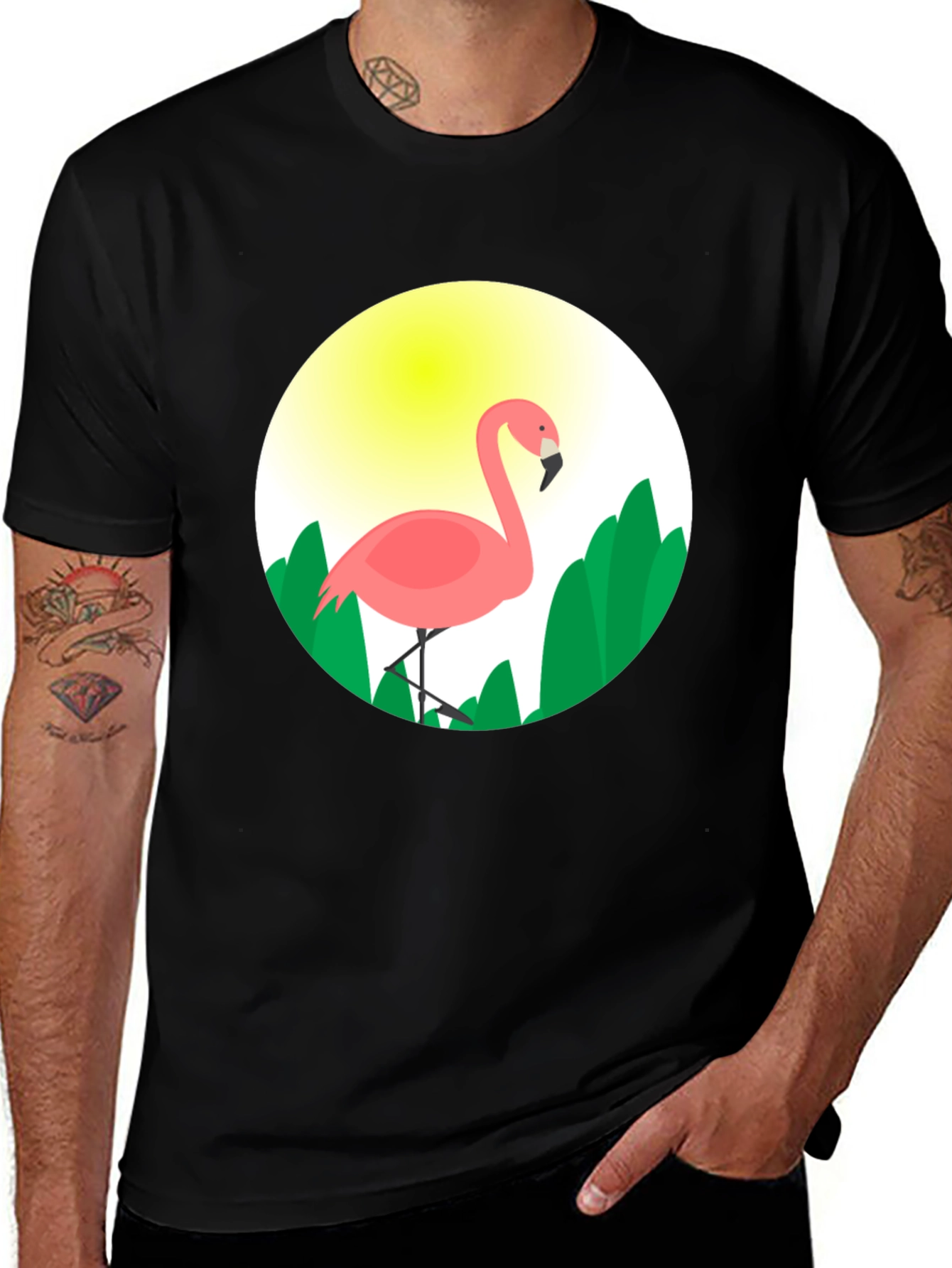 Variant 6 of Flamingo Graphic T-Shirt - Black Cotton Casual Tee