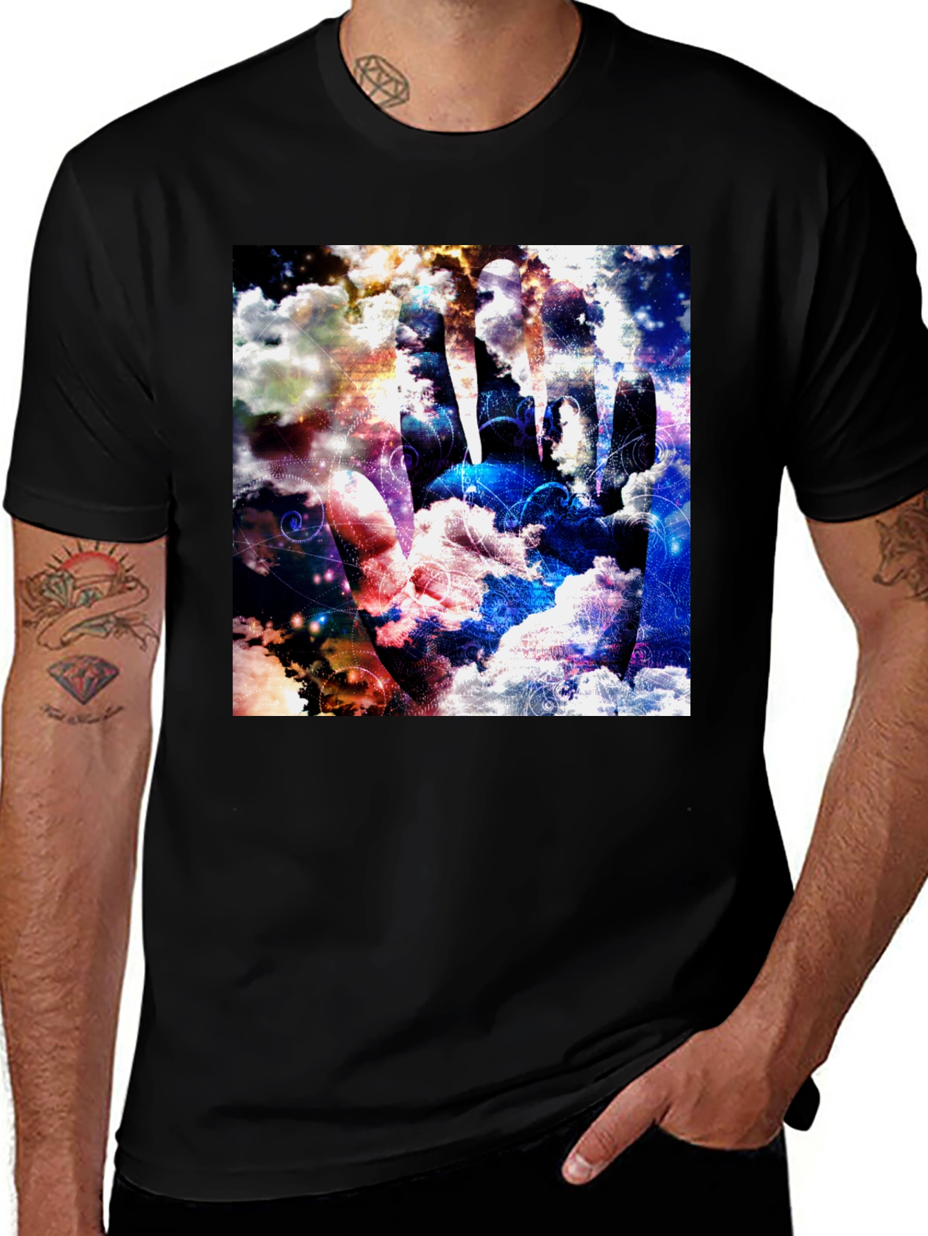 Abstract Cloud Hand Graphic Black Tee